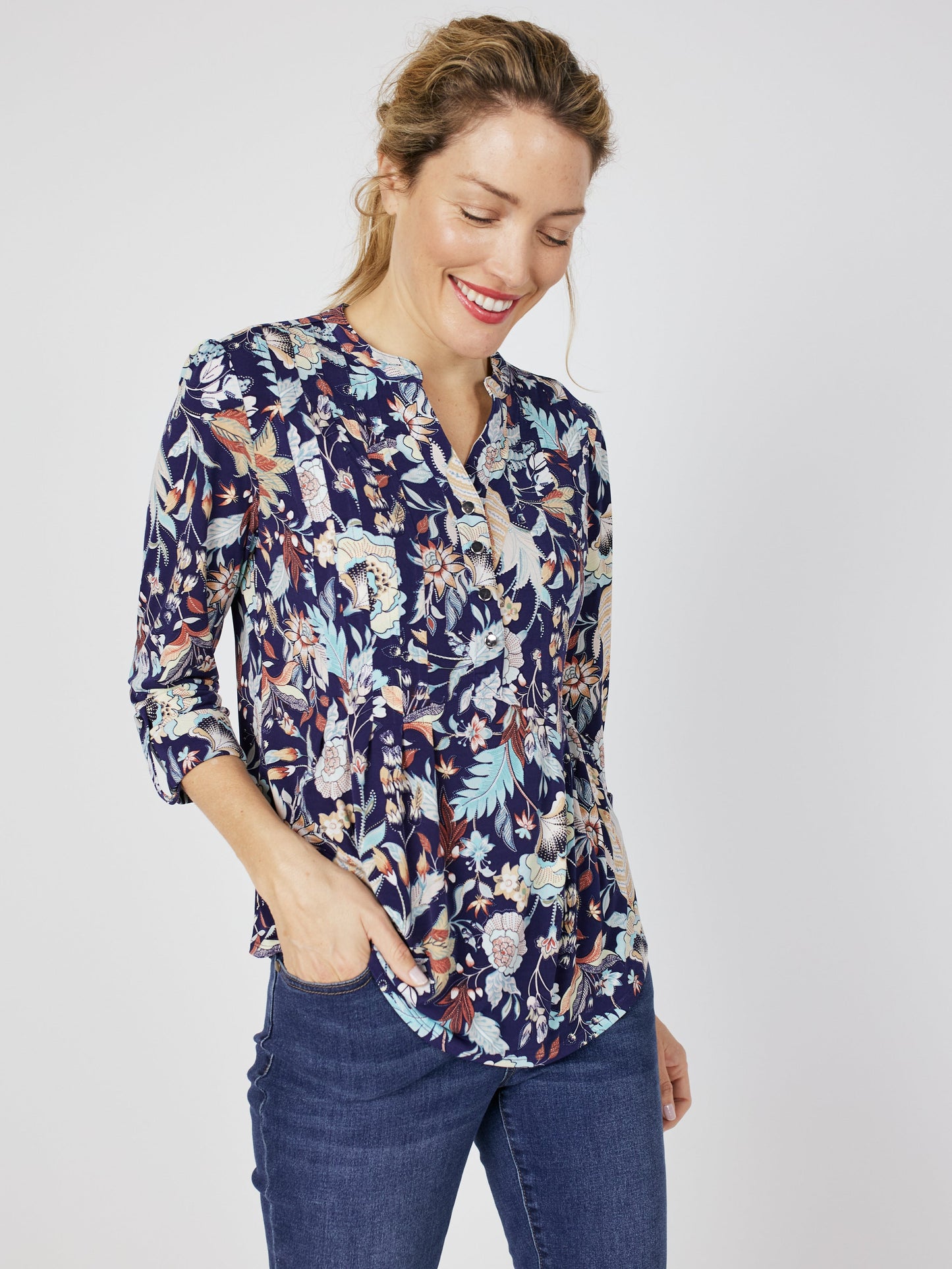 Roz & Ali Navy Jacobean Floral Popover