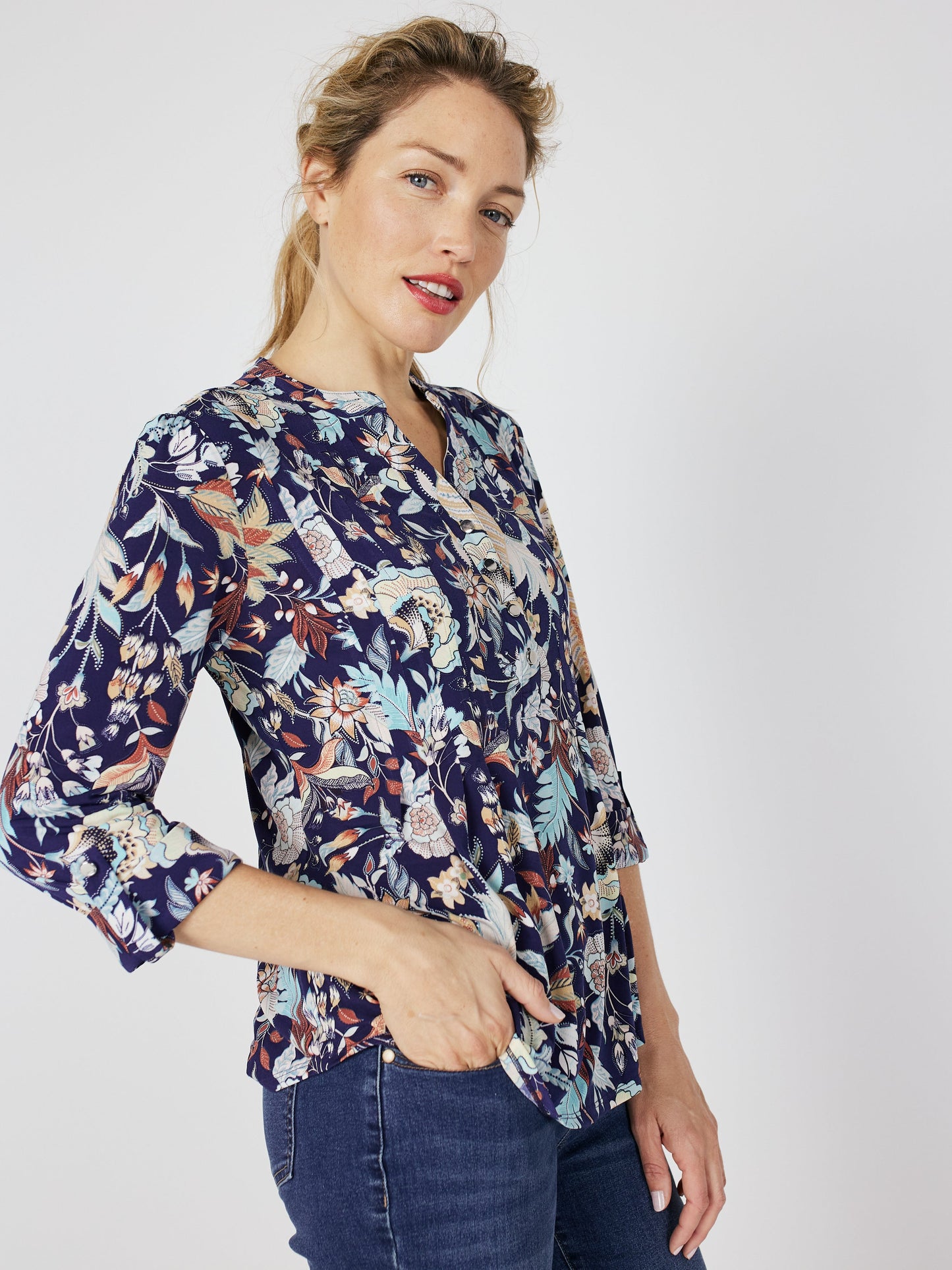 Roz & Ali Navy Jacobean Floral Popover