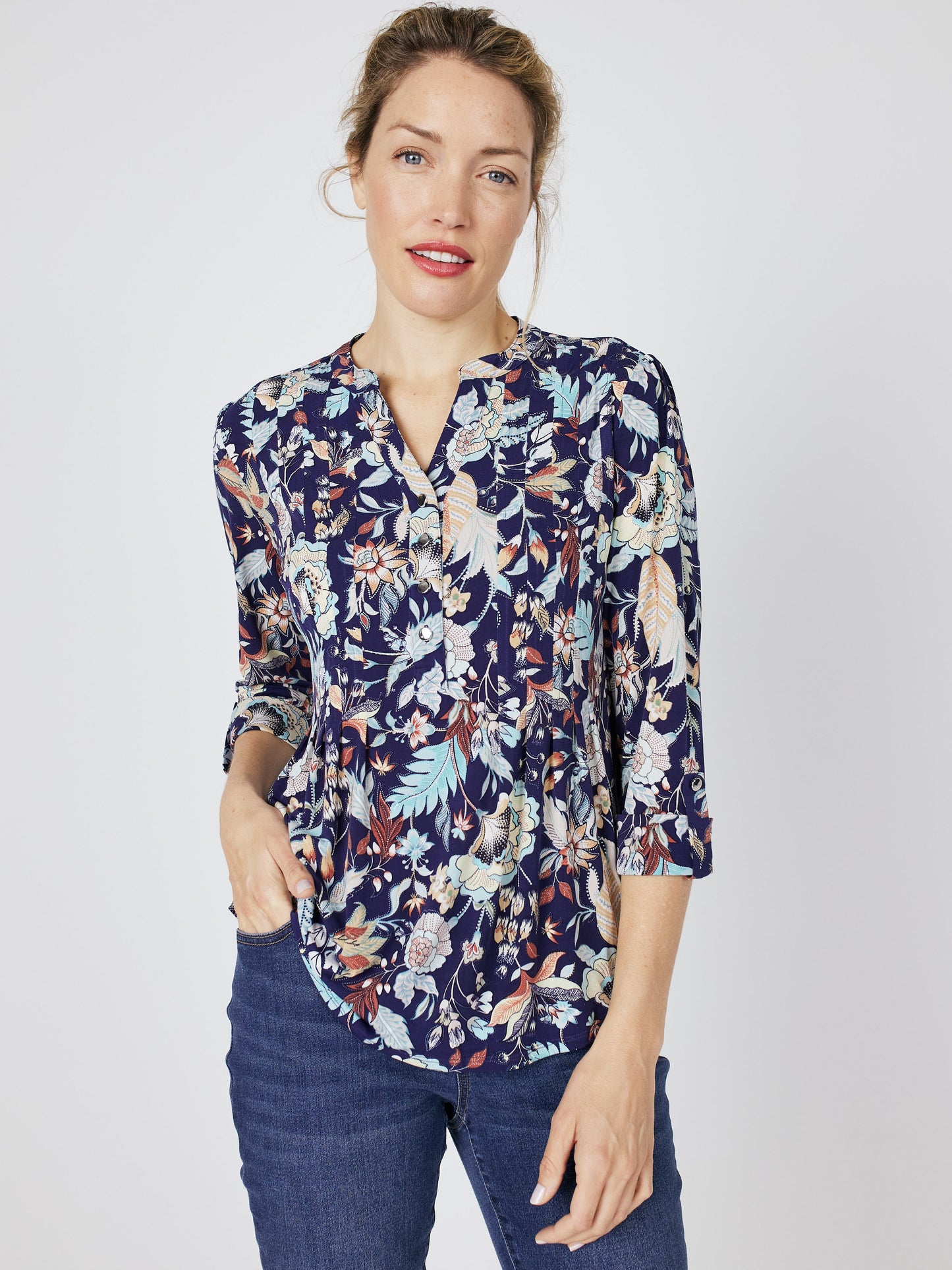 Roz & Ali Navy Jacobean Floral Popover