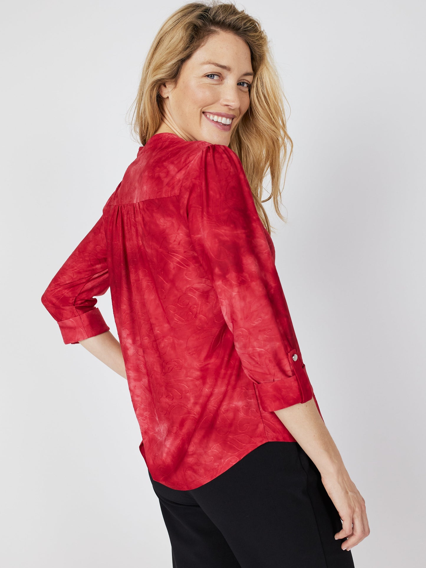 Roz & Ali Red Jacquard Tie Dye Popover