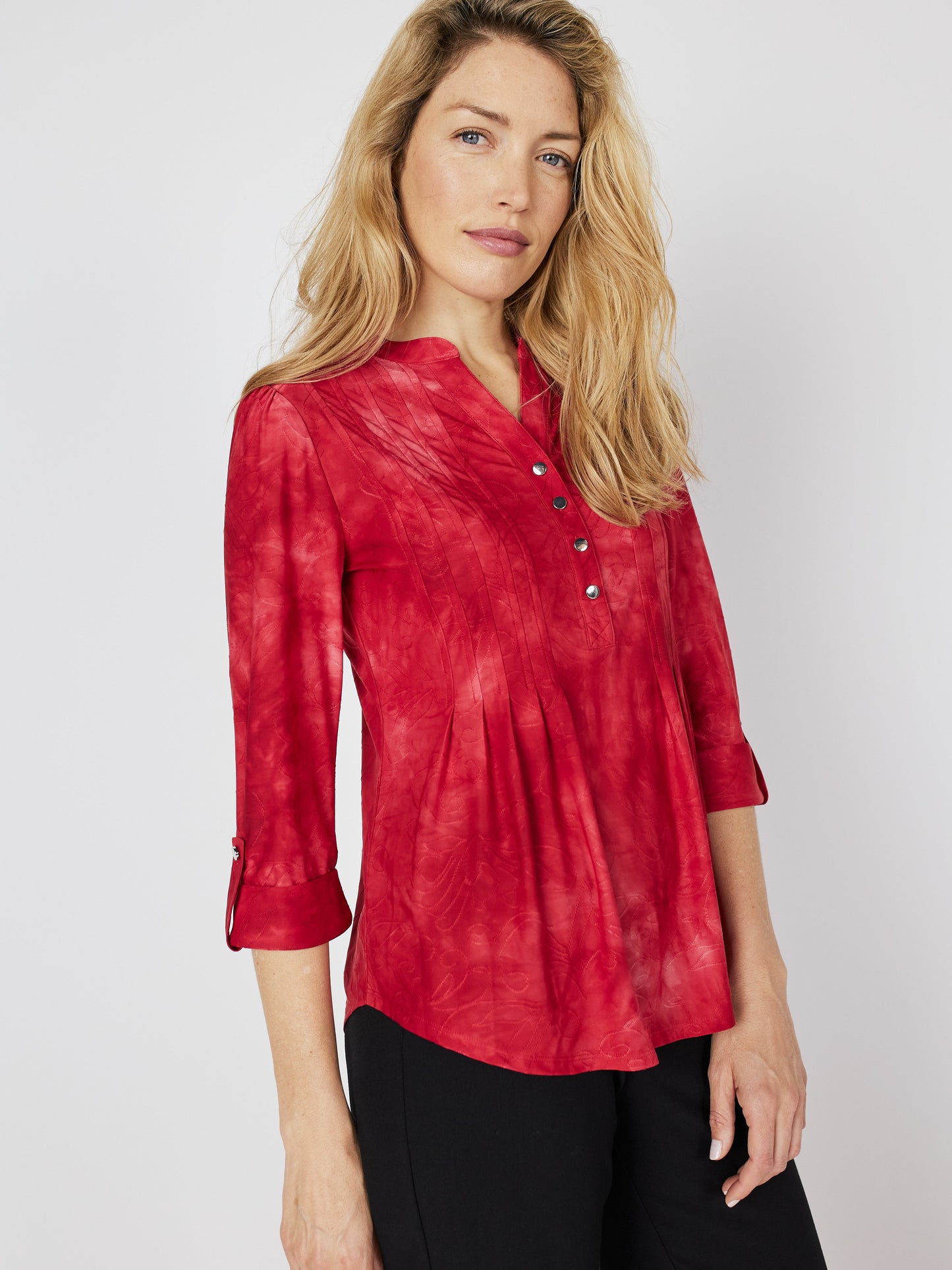 Roz & Ali Red Jacquard Tie Dye Popover