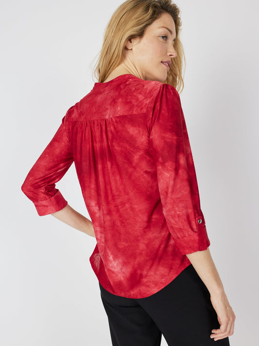 Roz & Ali Red Jacquard Tie Dye Popover