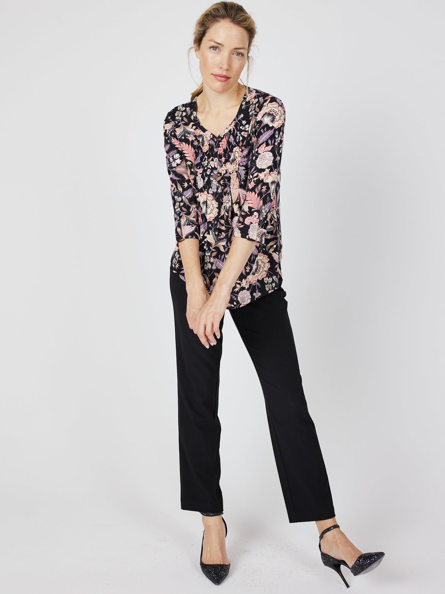 Roz & Ali Floral Diamond Stitch Pintuck Popover