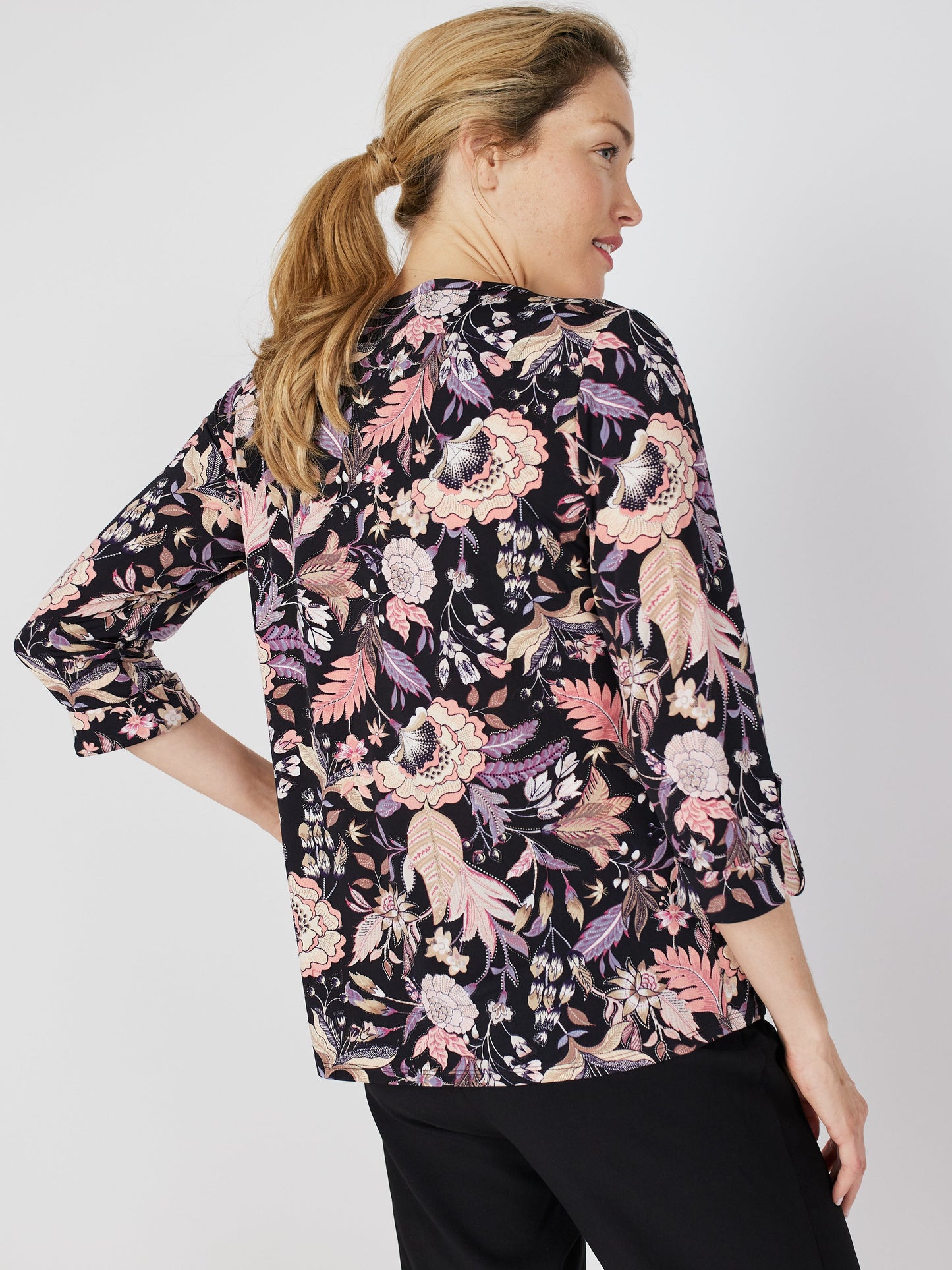 Roz & Ali Floral Diamond Stitch Pintuck Popover