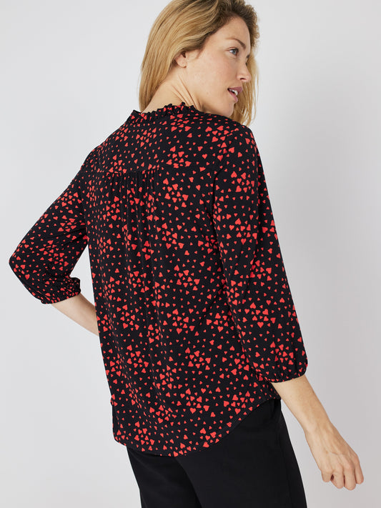 Roz & Ali Heart Print Ruffle Neck Popover