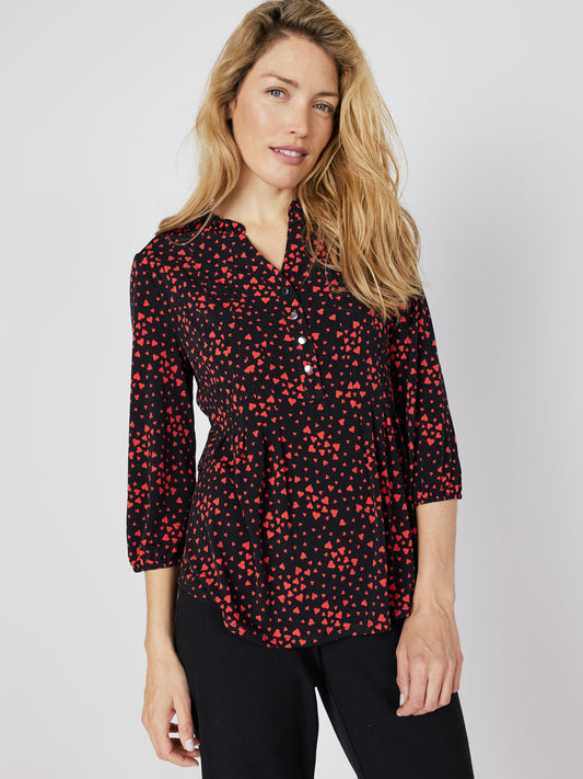 Roz & Ali Heart Print Ruffle Neck Popover