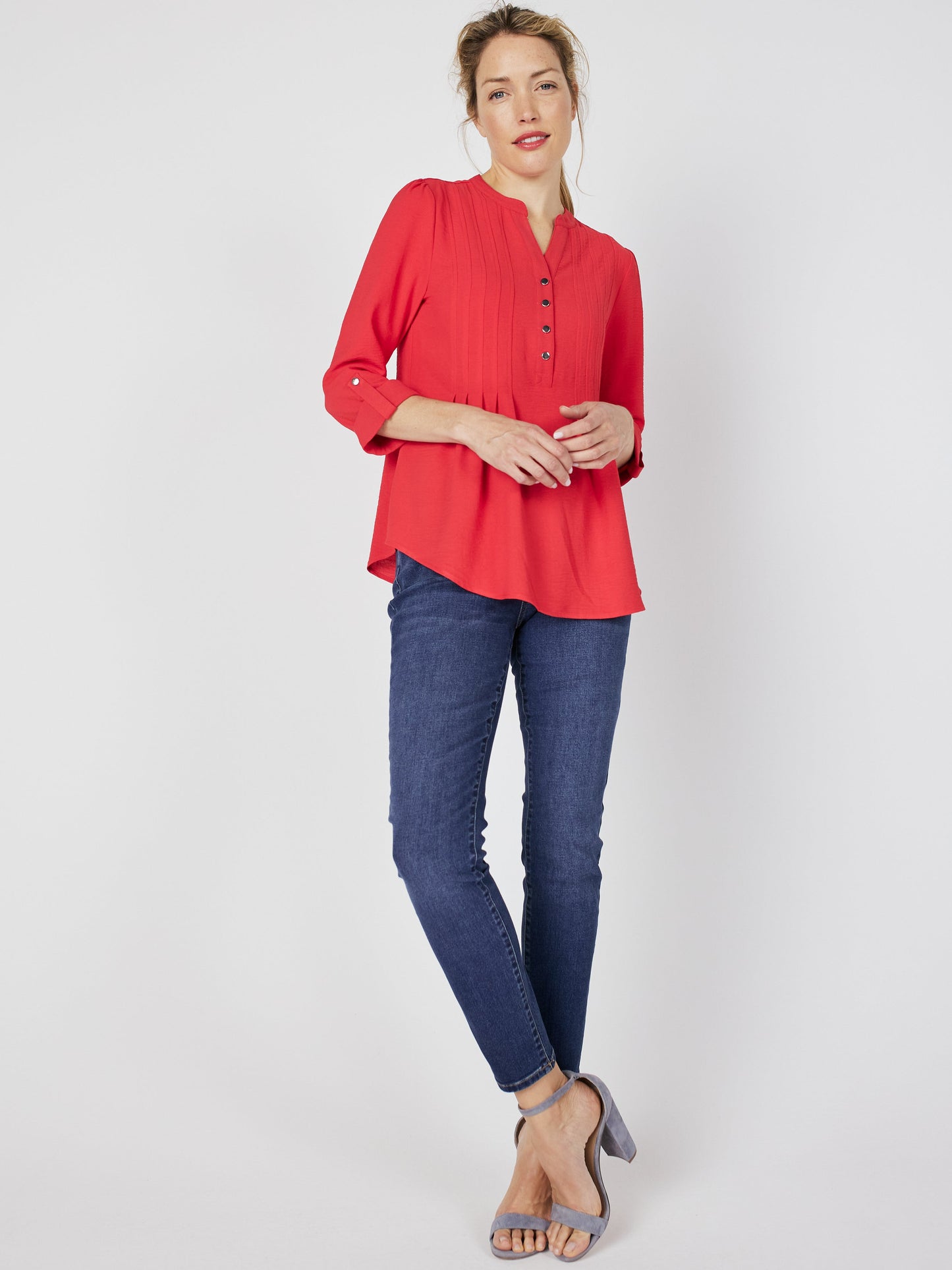 Roz & Ali Textured Tangerine Pintuck Popover