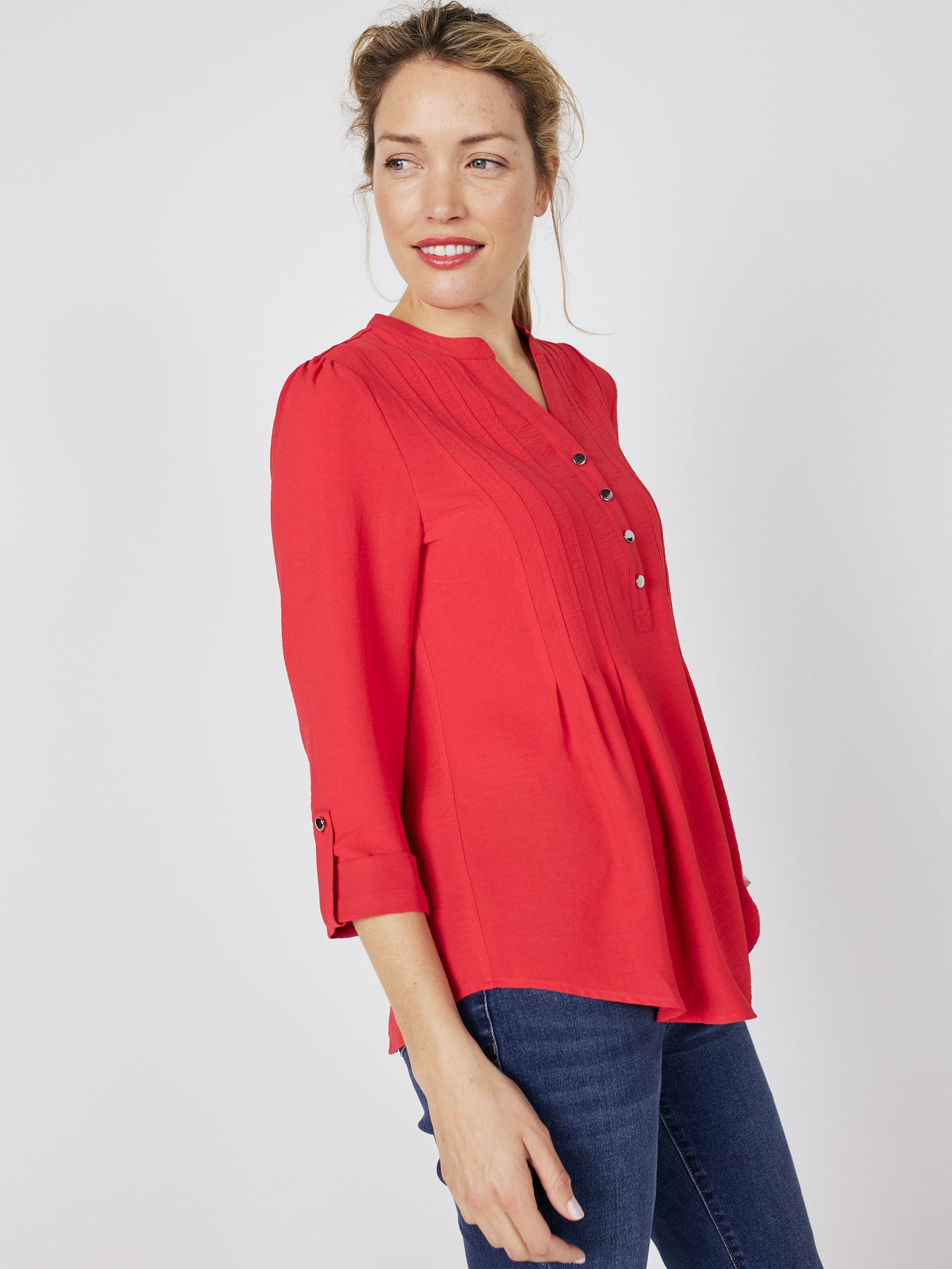 Roz & Ali Textured Tangerine Pintuck Popover