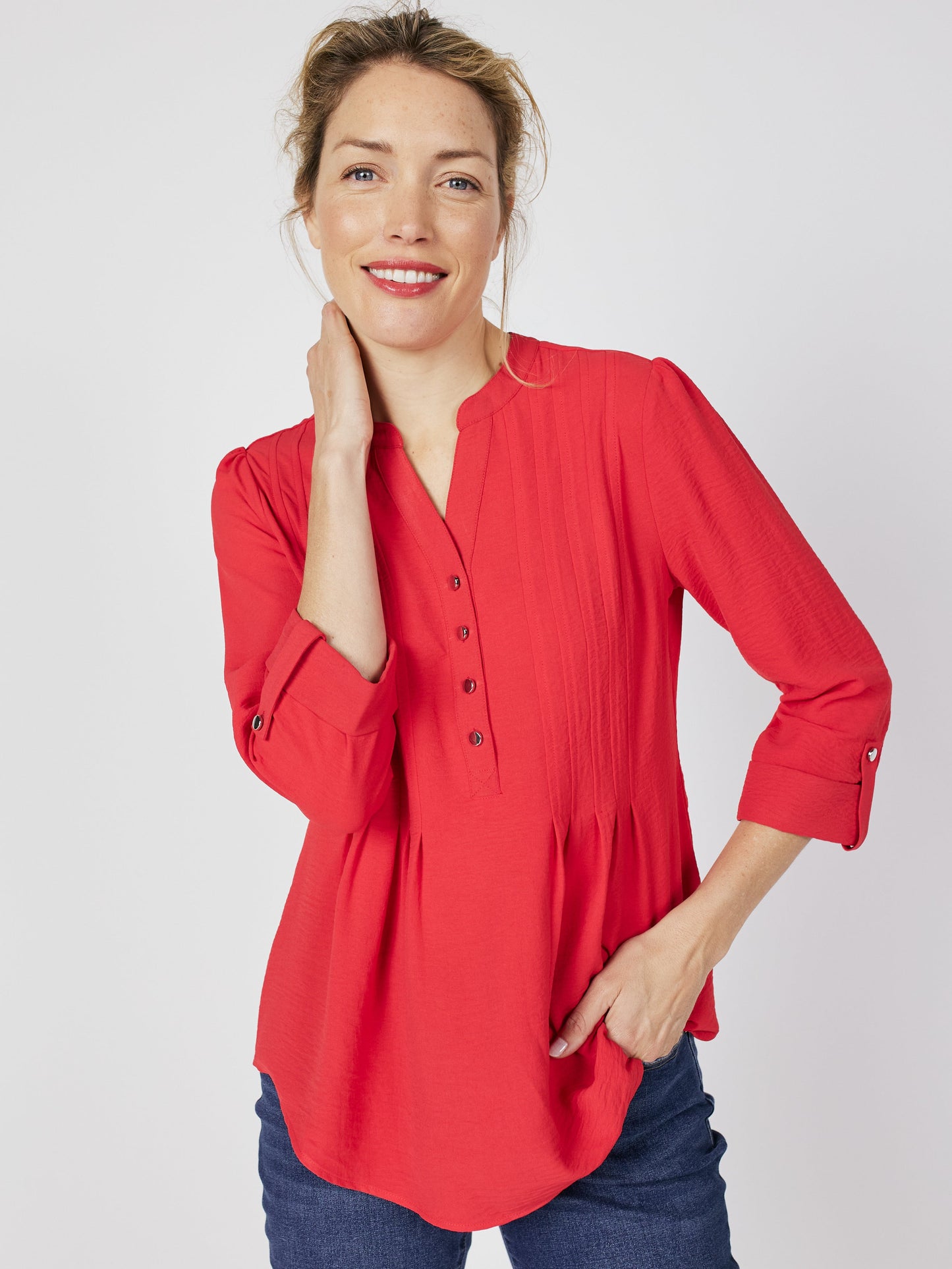 Roz & Ali Textured Tangerine Pintuck Popover