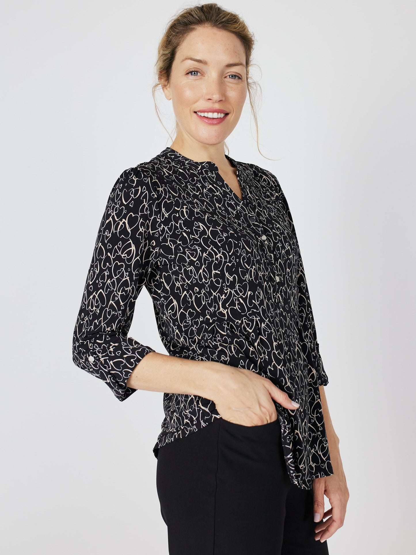 Roz & Ali Hearts Tie Sleeve Popover