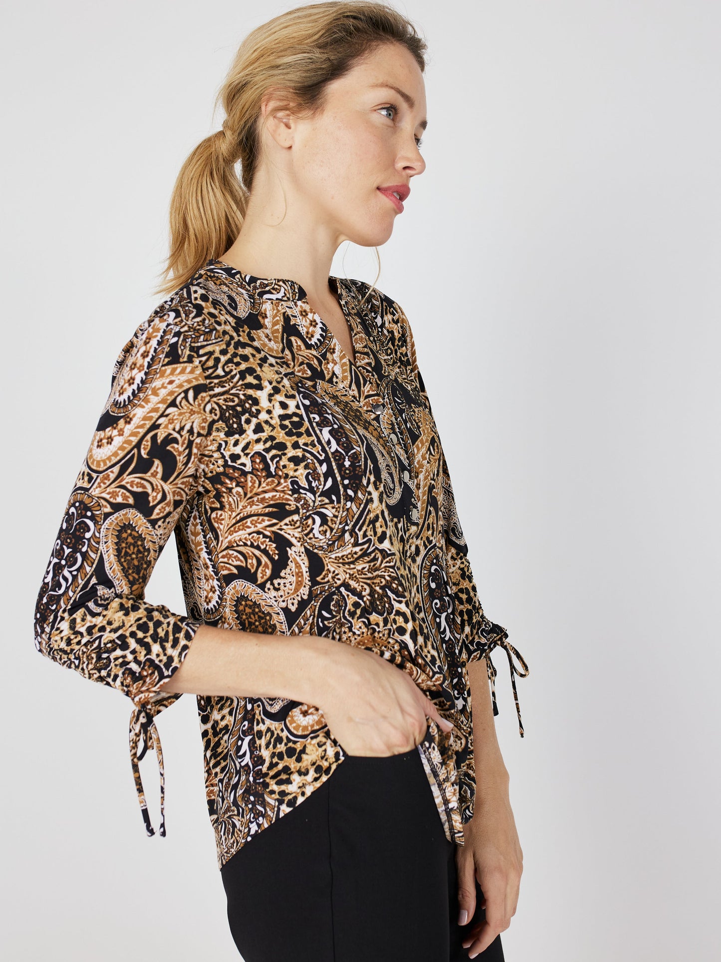 Roz & Ali Paisley Tie Sleeve Popover