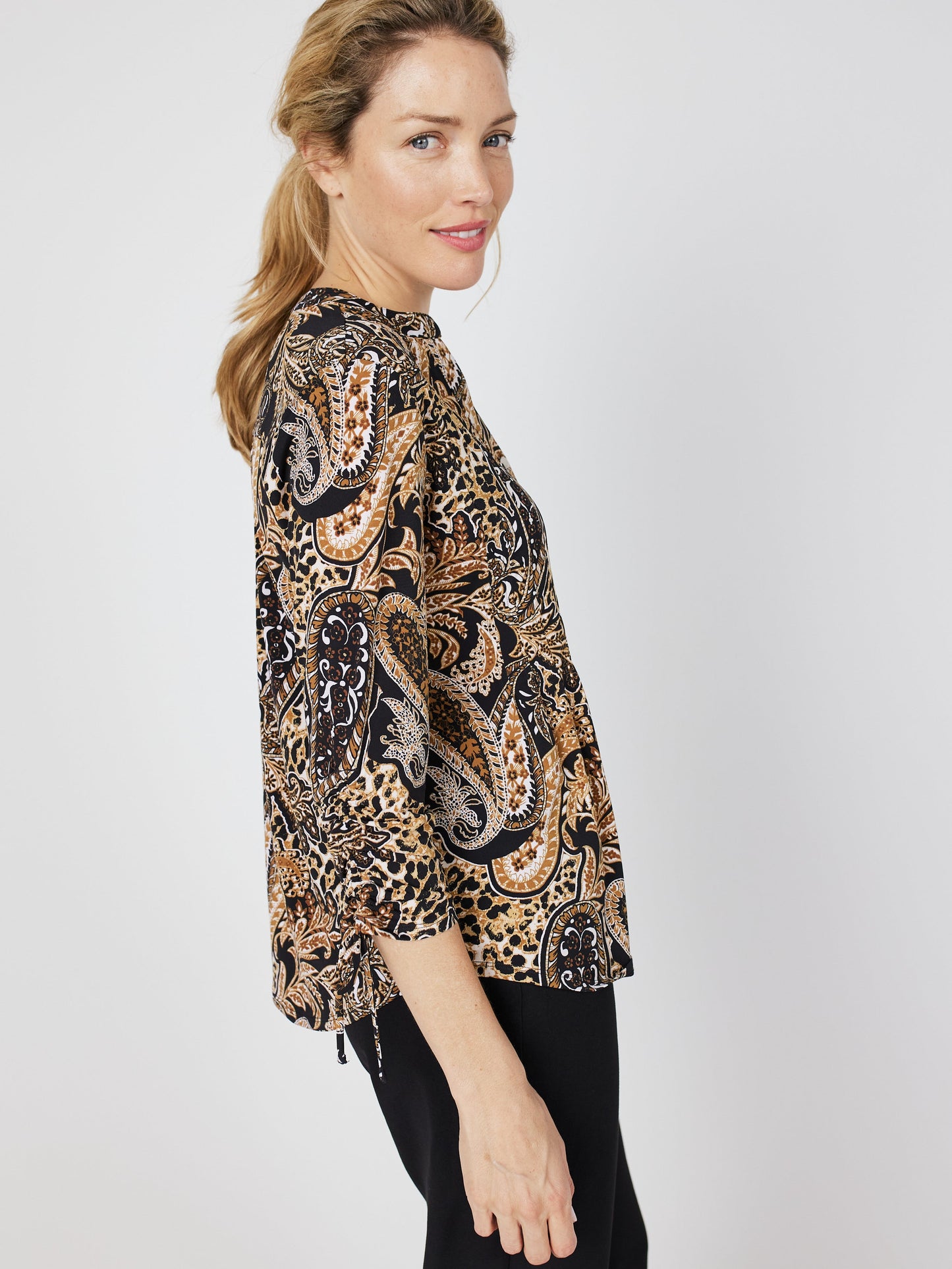 Roz & Ali Paisley Tie Sleeve Popover