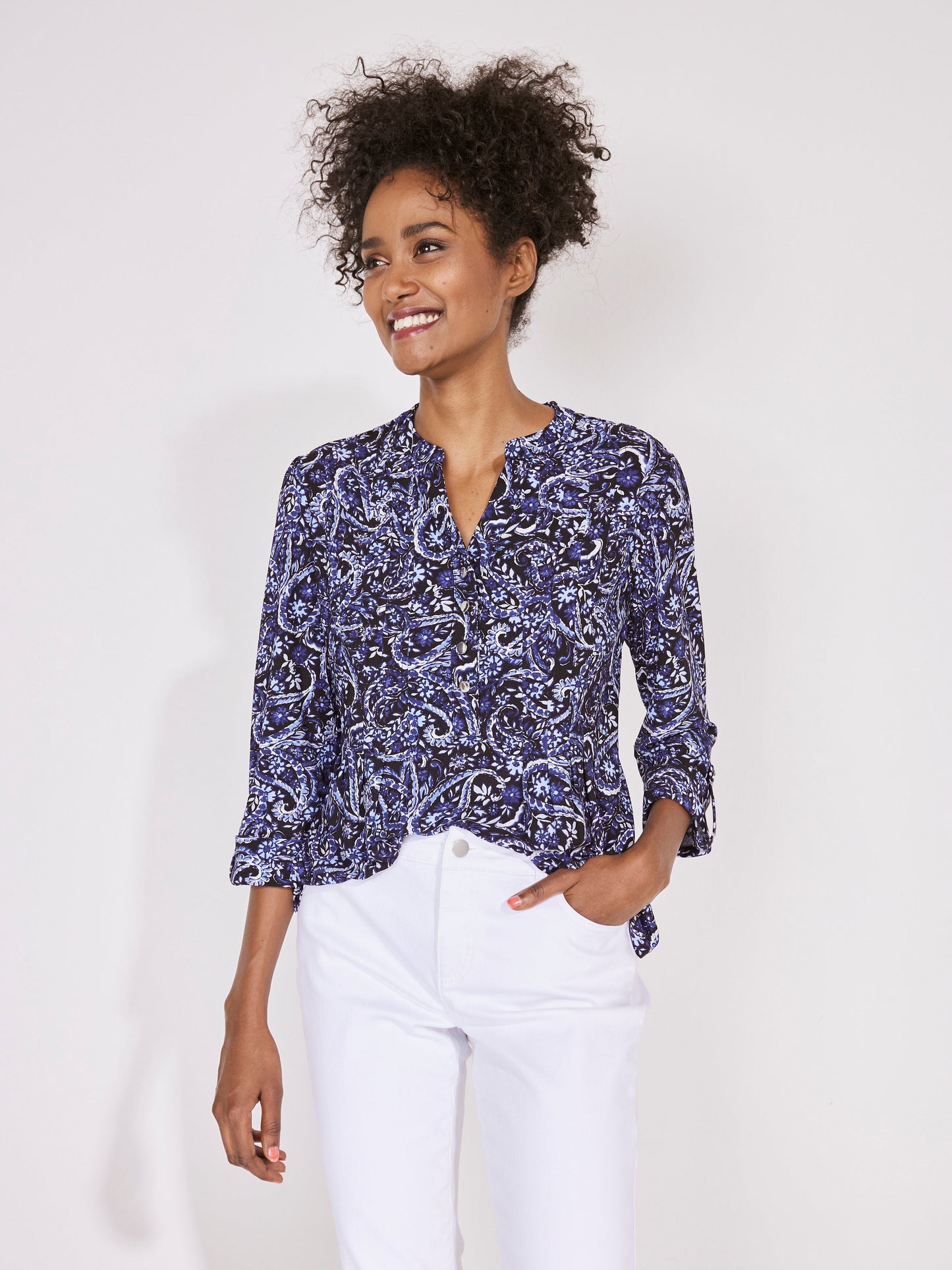 Roz & Ali Denim Friendly Floral & Paisley Popover