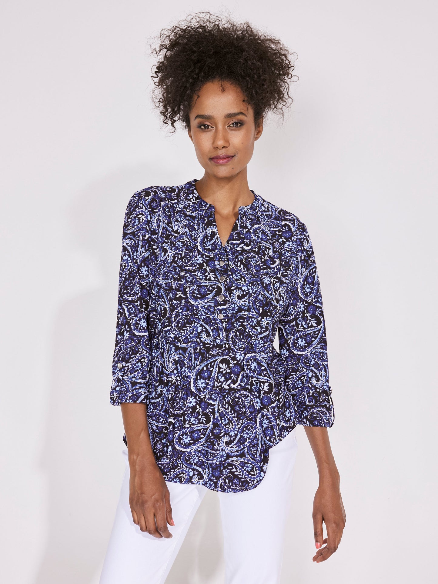 Roz & Ali Denim Friendly Floral & Paisley Popover