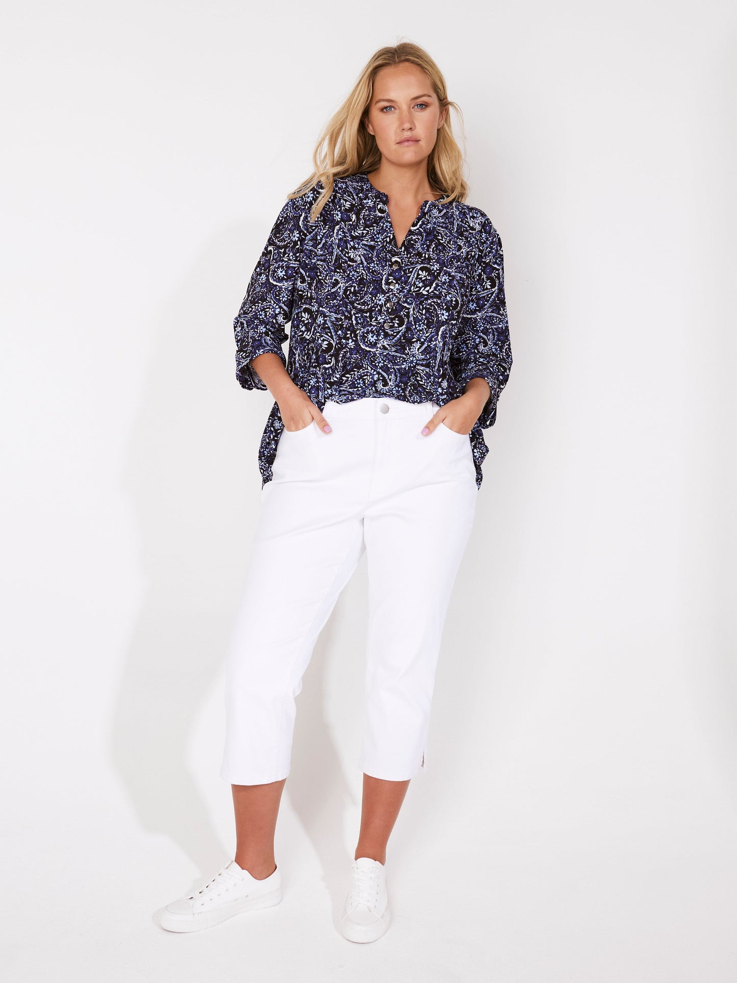 Roz & Ali Denim Friendly Floral & Paisley Popover - Plus