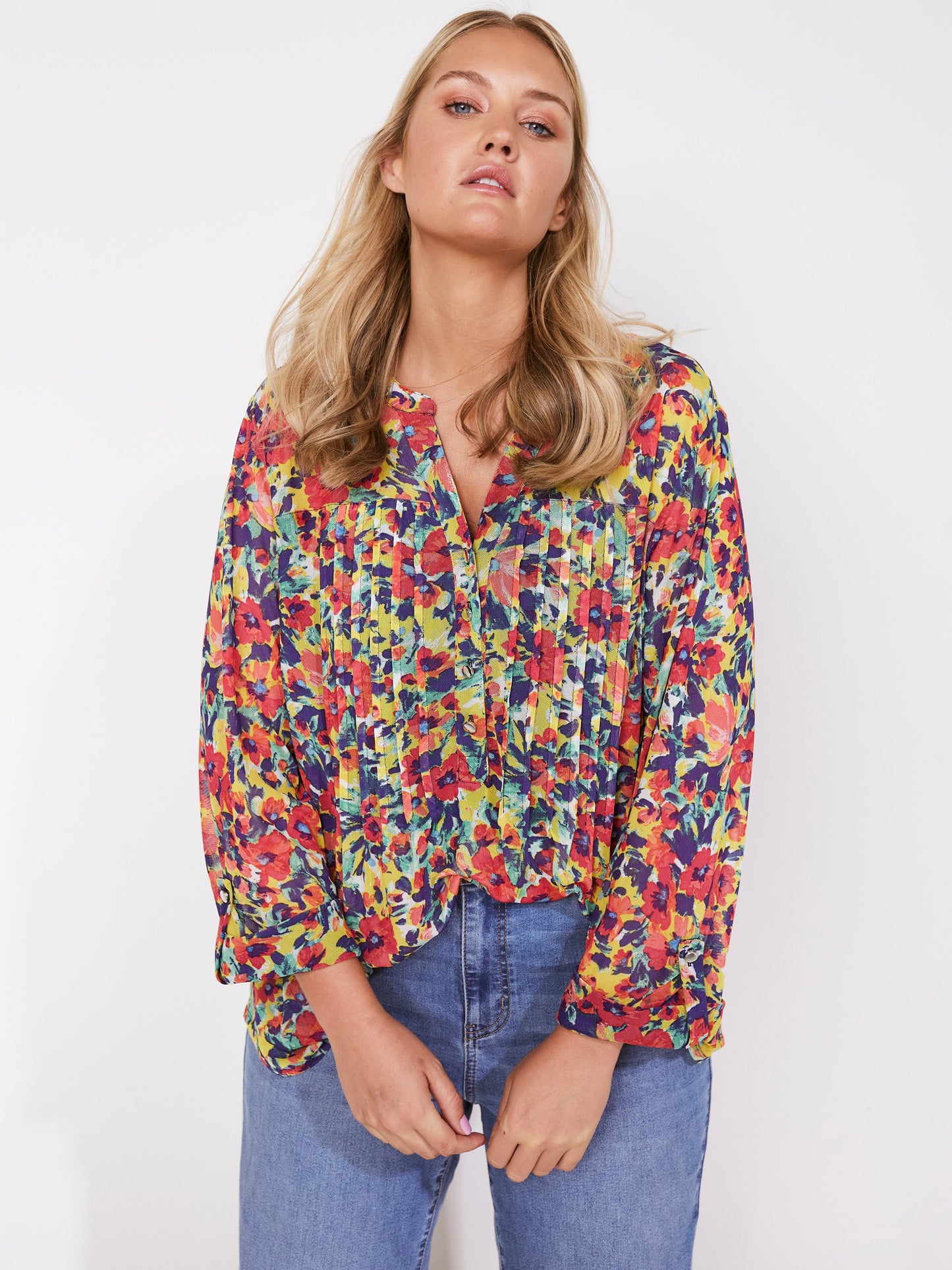 Roz & Ali Bright Floral Mesh Popover - Plus