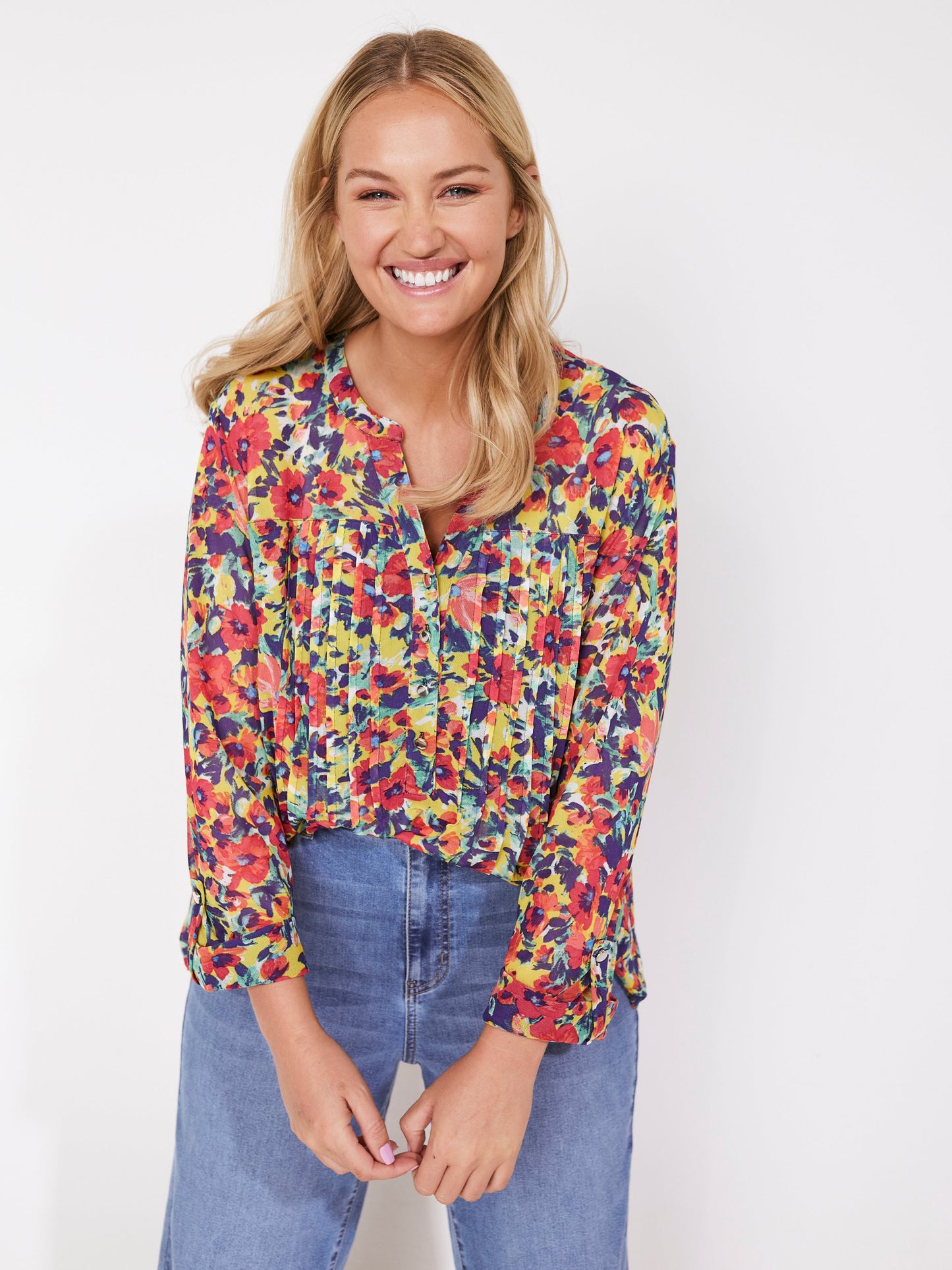 Roz & Ali Bright Floral Mesh Popover - Plus