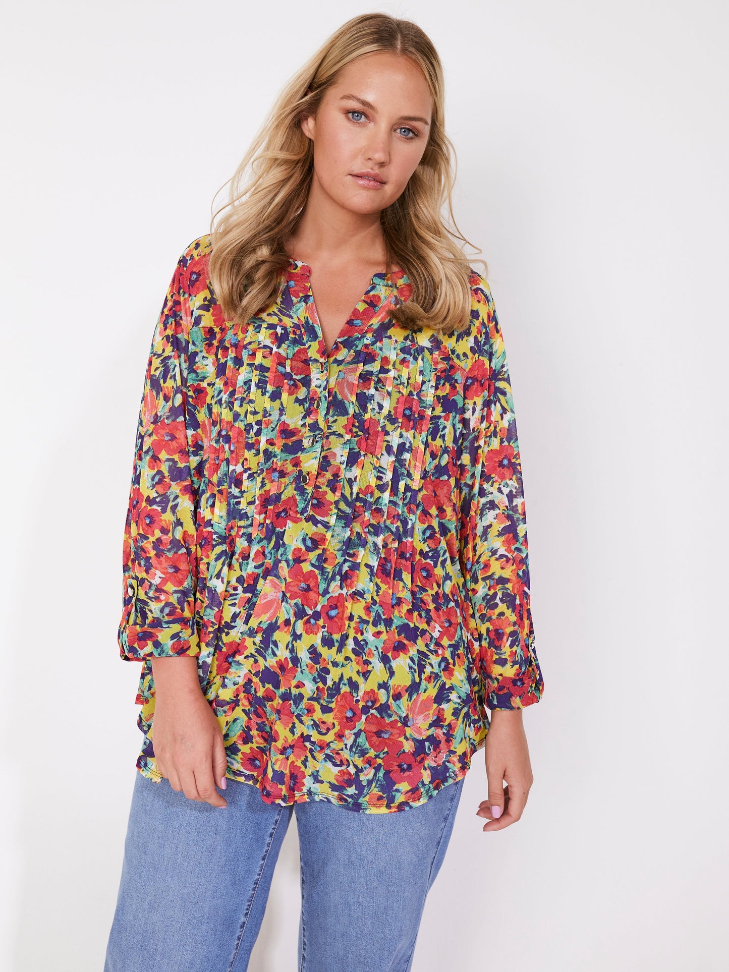 Roz & Ali Bright Floral Mesh Popover - Plus