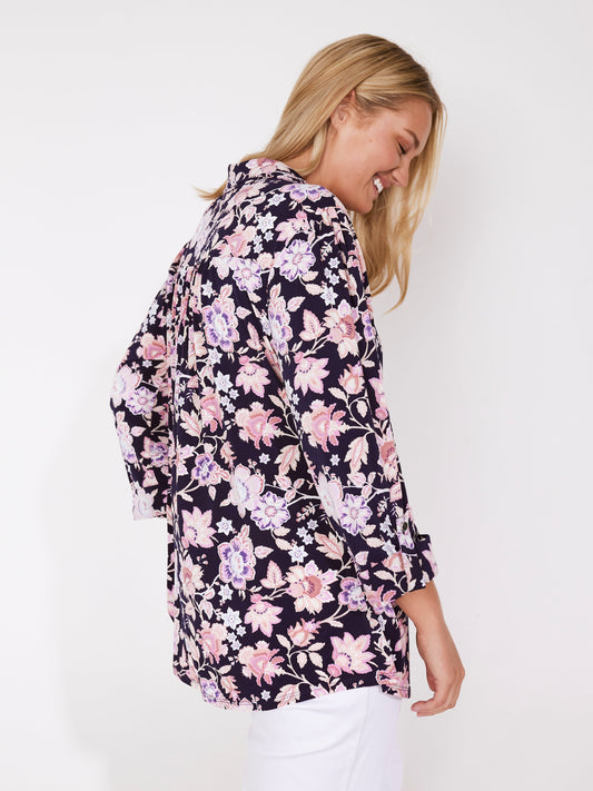 Roz & Ali Navy Ground Flower Popover - Plus