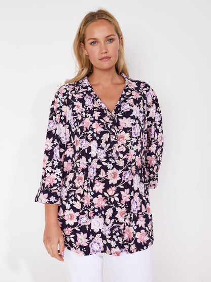 Roz & Ali Navy Ground Flower Popover - Plus