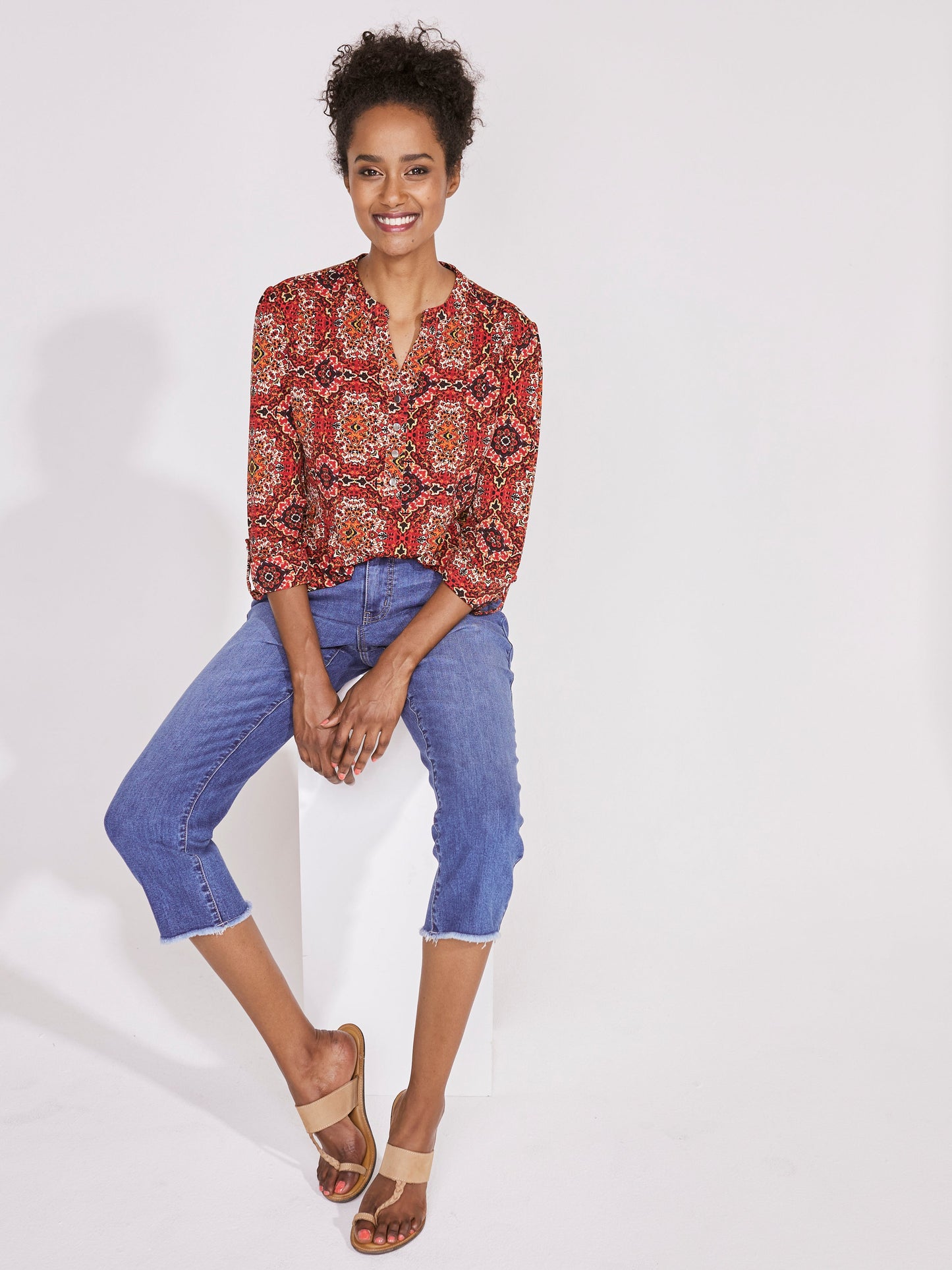 Roz & Ali Medallion Pintuck Print Popover