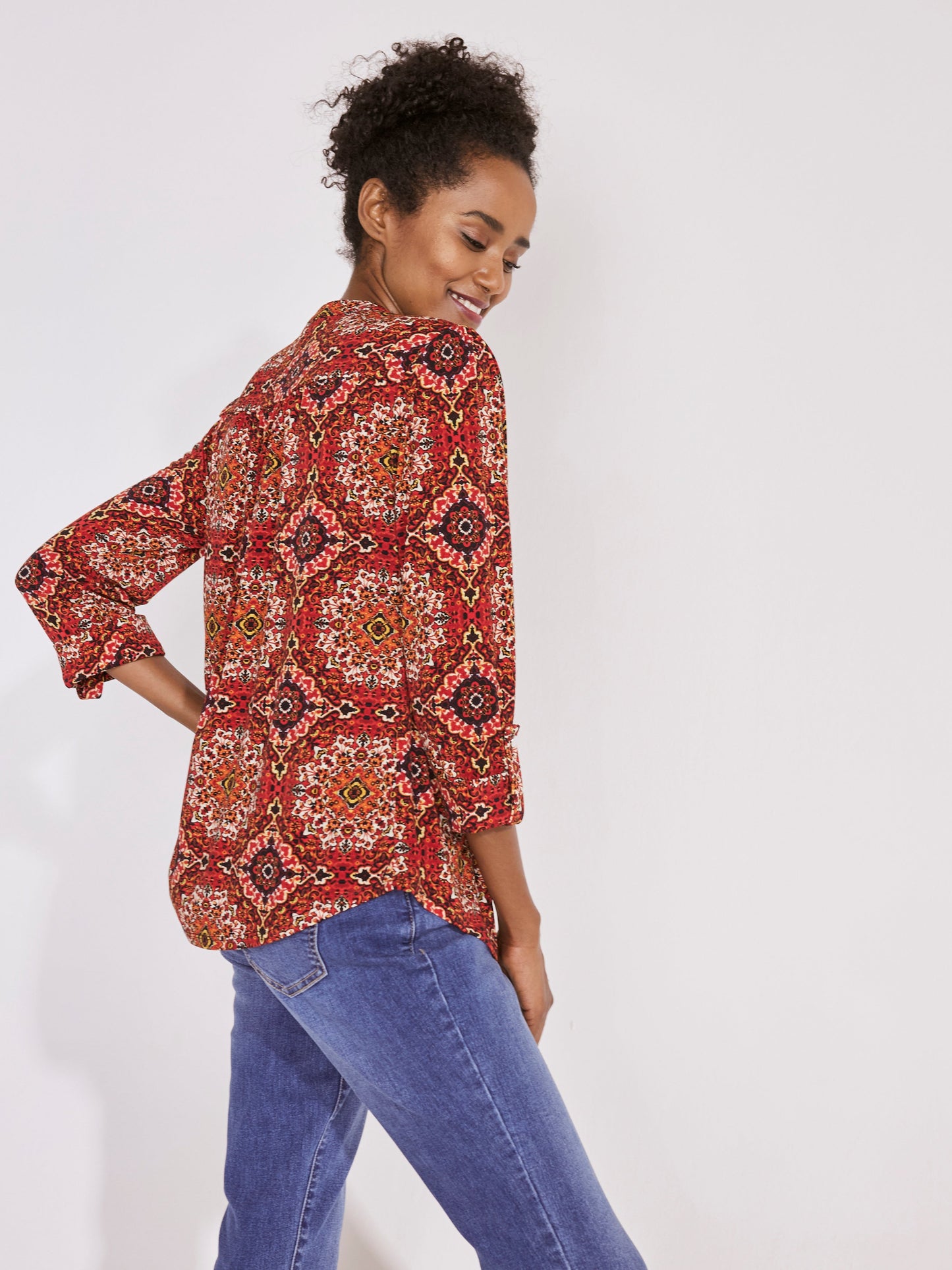 Roz & Ali Medallion Pintuck Print Popover