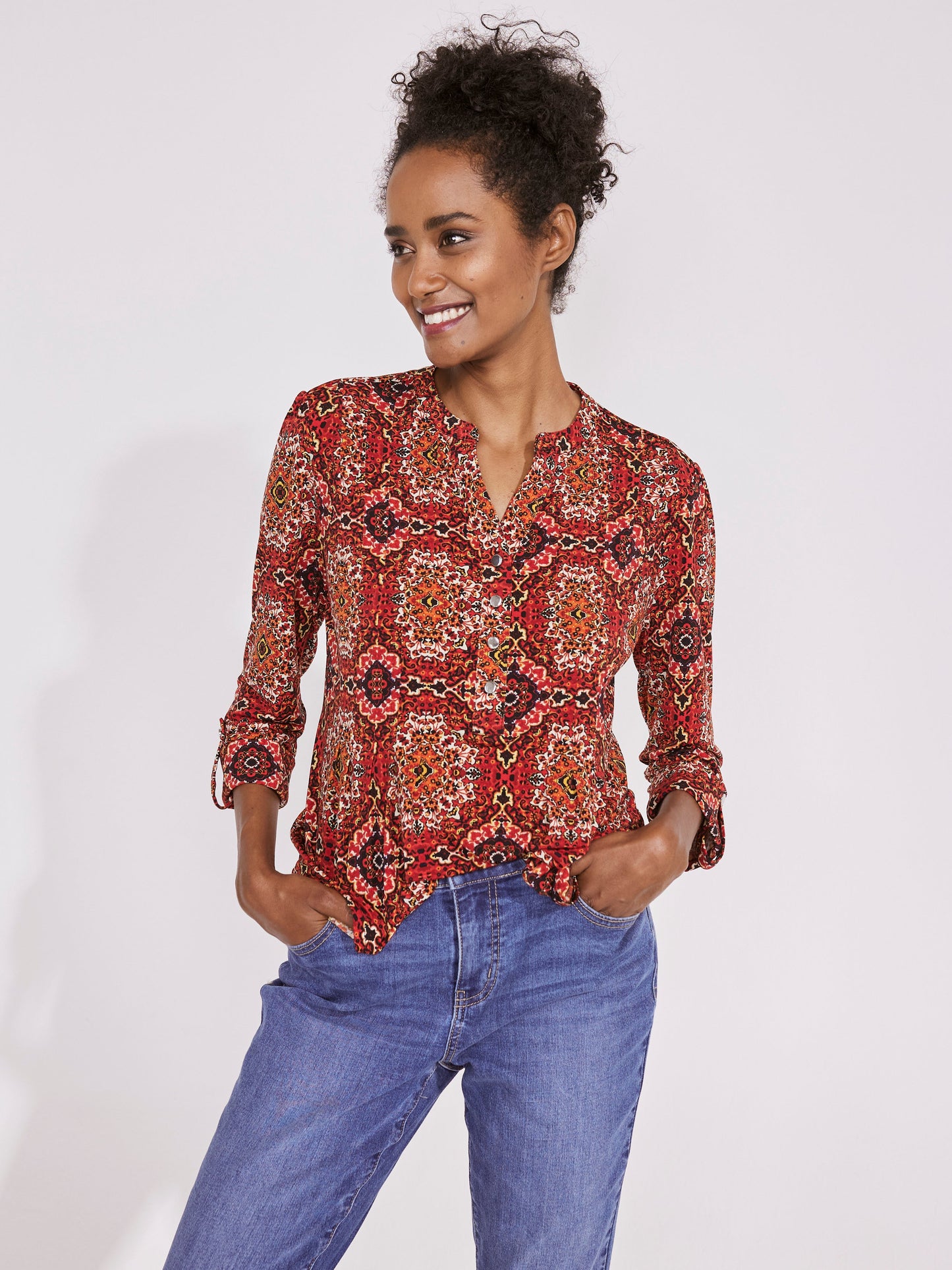 Roz & Ali Medallion Pintuck Print Popover