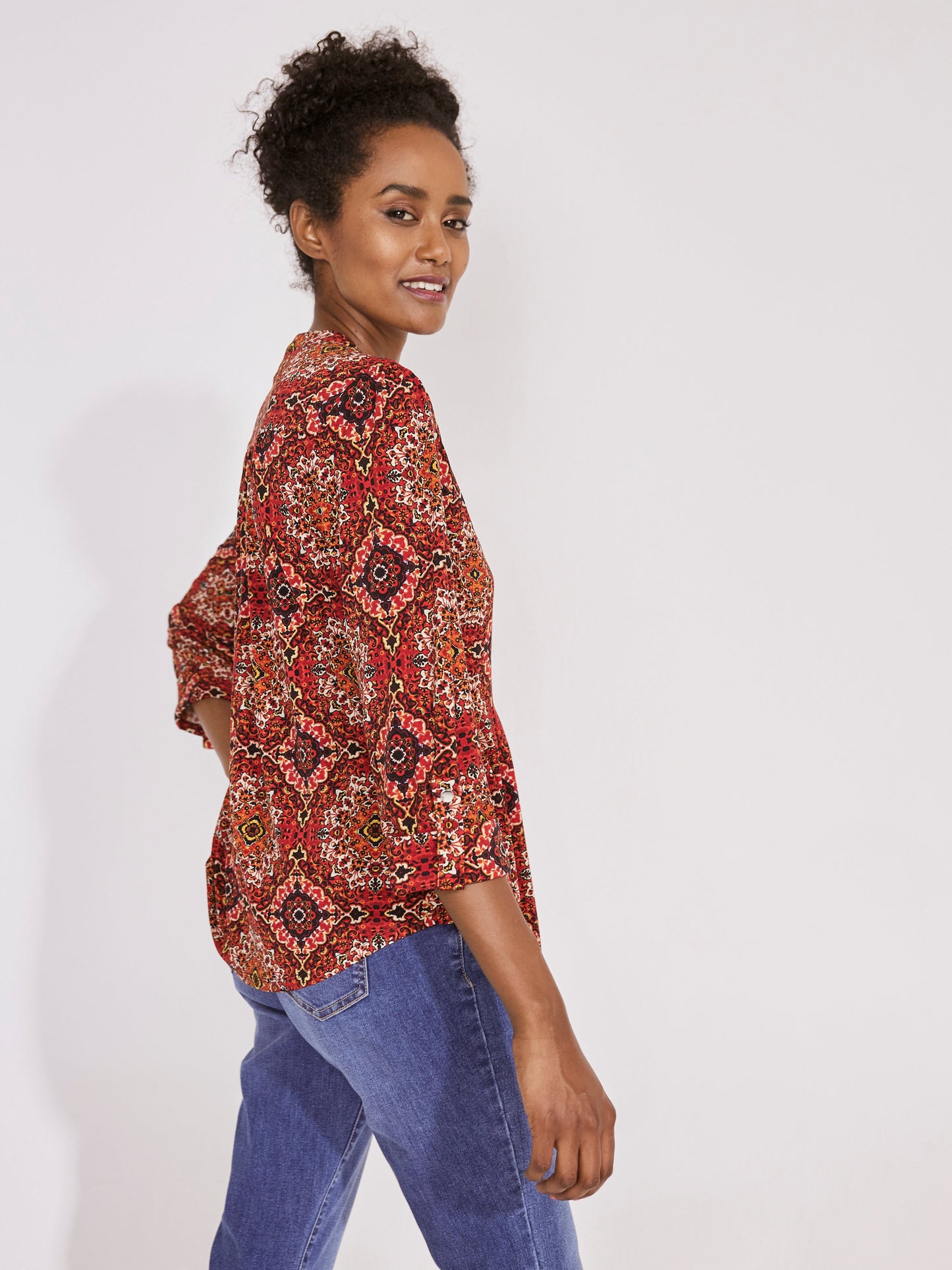 Roz & Ali Medallion Pintuck Print Popover