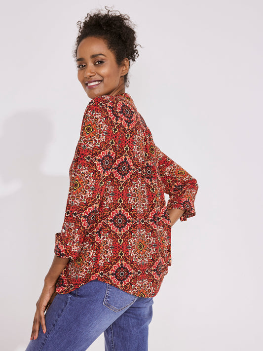 Roz & Ali Medallion Pintuck Print Popover