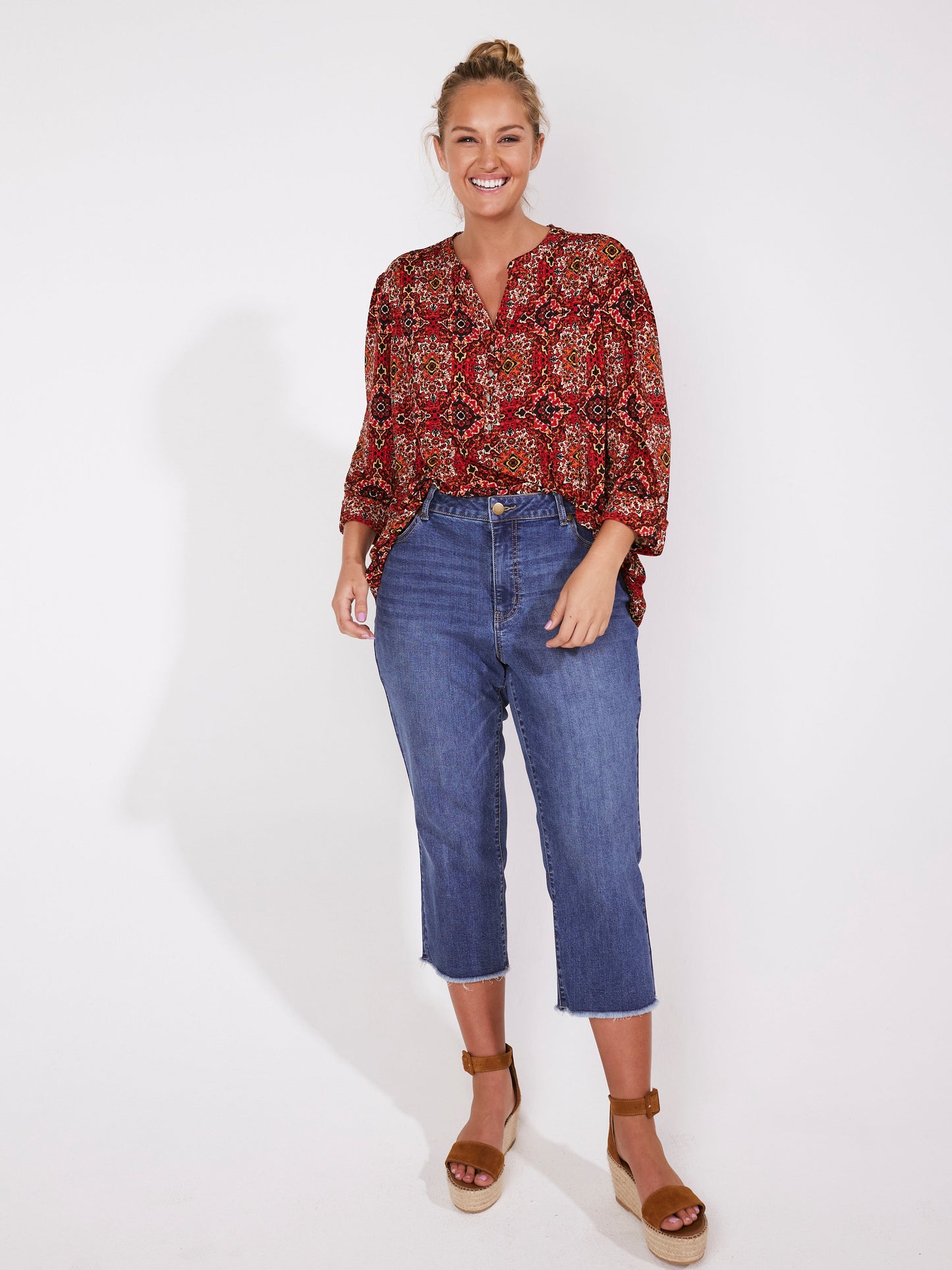 Roz & Ali Medallion Pintuck Print Popover - Plus