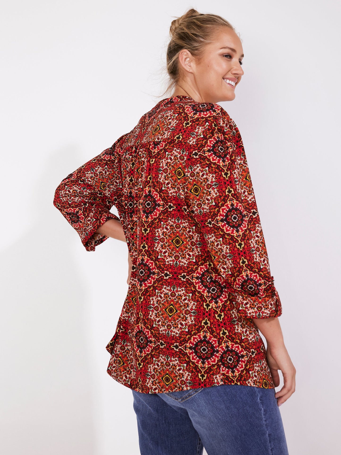 Roz & Ali Medallion Pintuck Print Popover - Plus