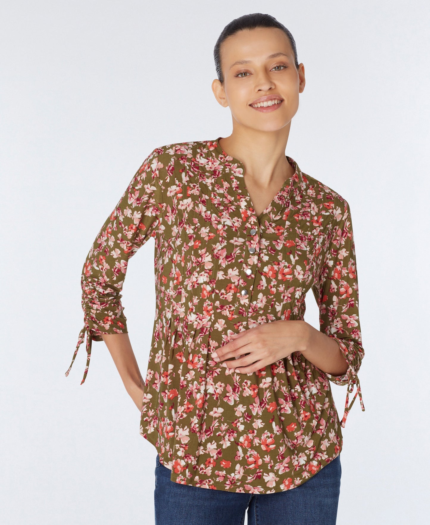 Roz & Ali Tie Sleeve Floral Popover