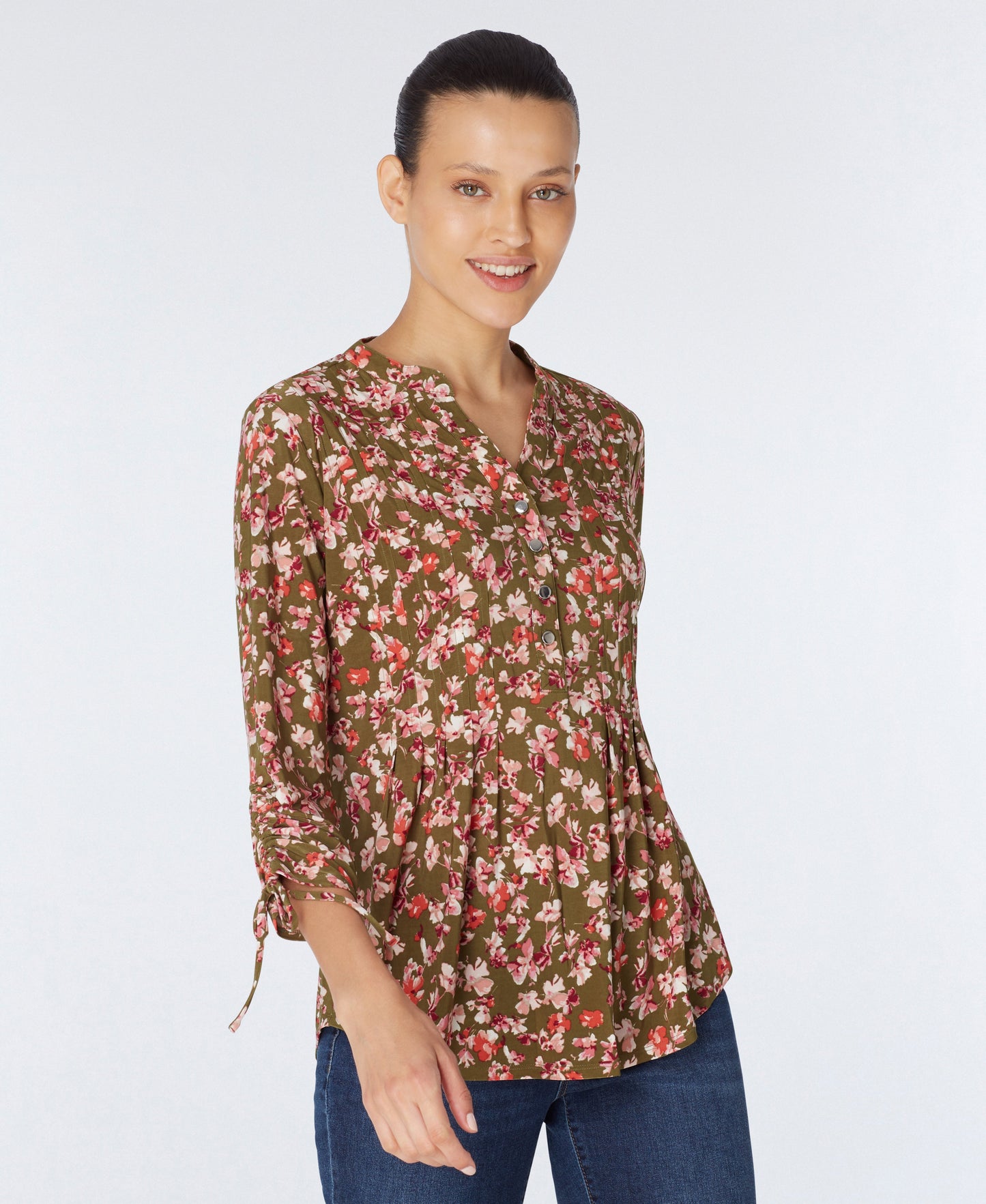 Roz & Ali Tie Sleeve Floral Popover