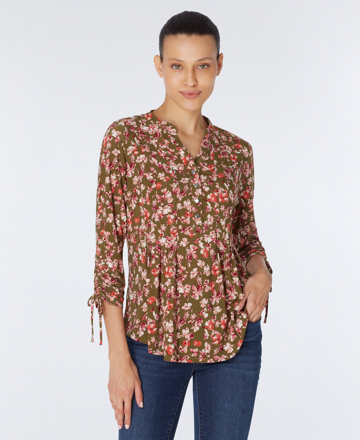 Roz & Ali Tie Sleeve Floral Popover