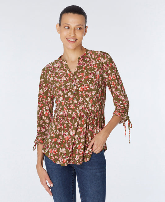 Roz & Ali Tie Sleeve Floral Popover