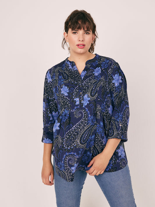 Roz & Ali Navy Paisley & Floral Popover - Plus