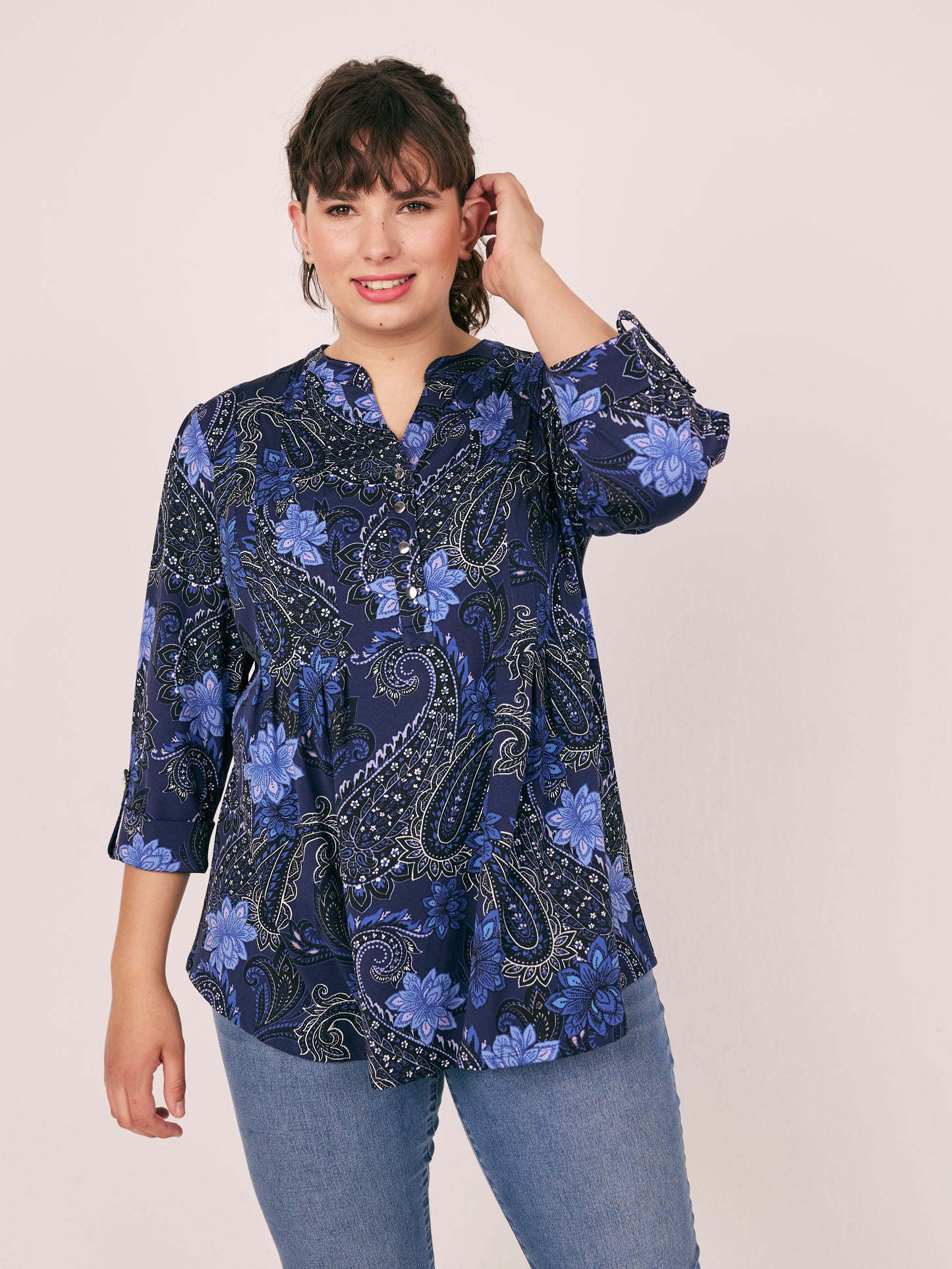 Roz & Ali Navy Paisley & Floral Popover - Plus