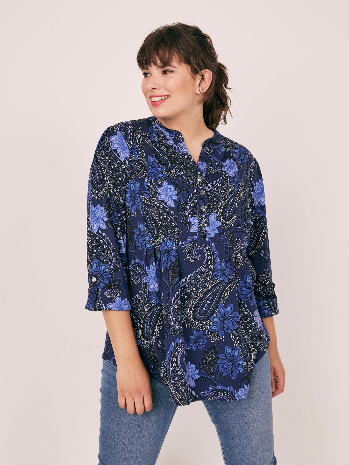 Roz & Ali Navy Paisley & Floral Popover - Plus