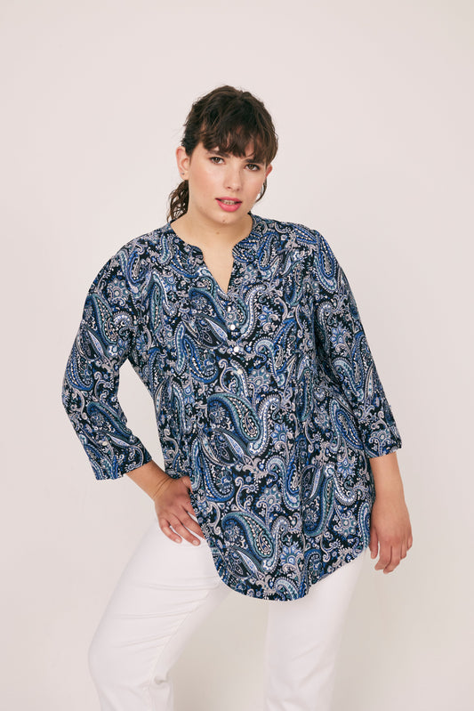 Roz & Ali Groovy Paisley Print Popover - Plus