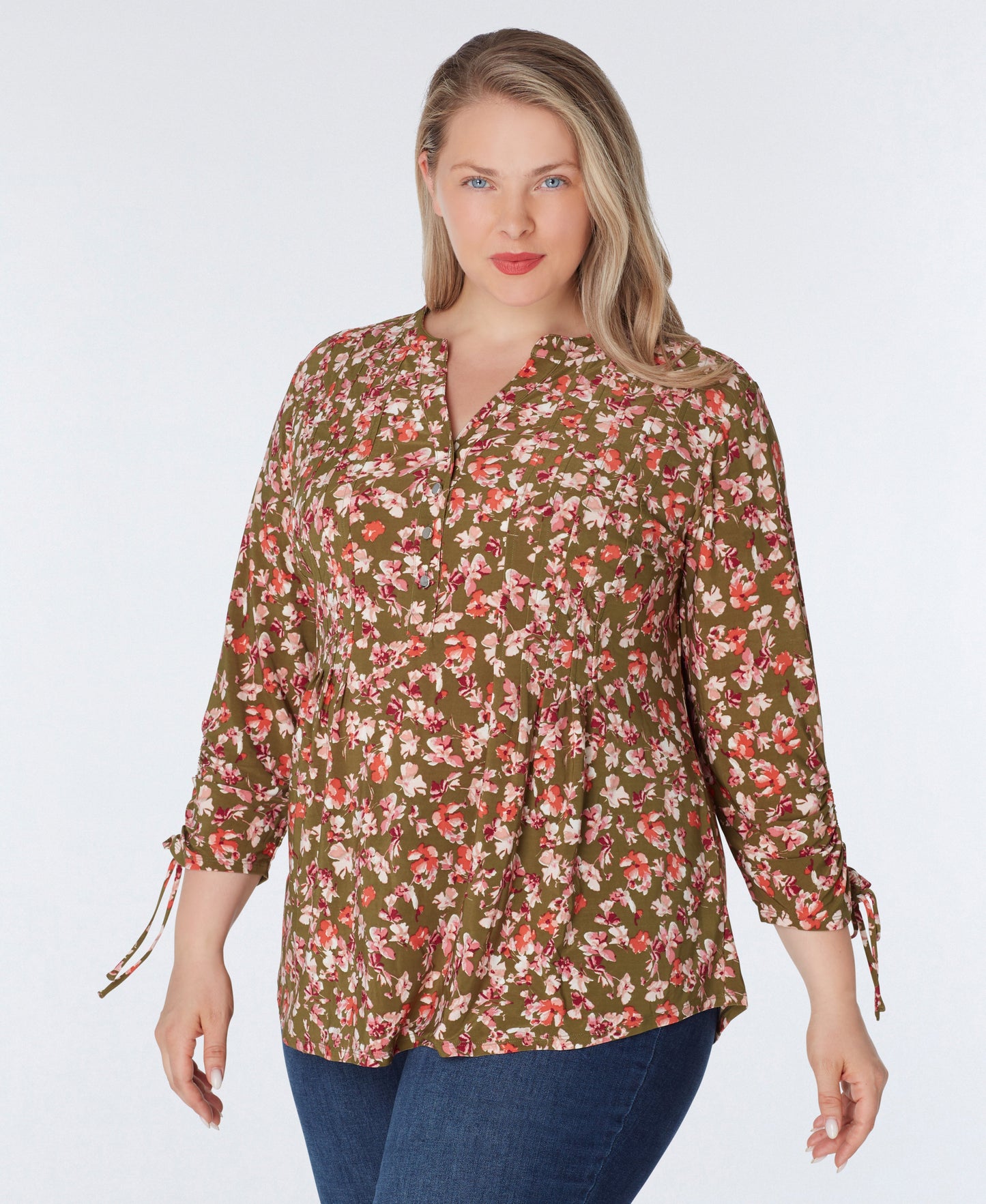 Roz & Ali Tie Sleeve Floral Popover - Plus