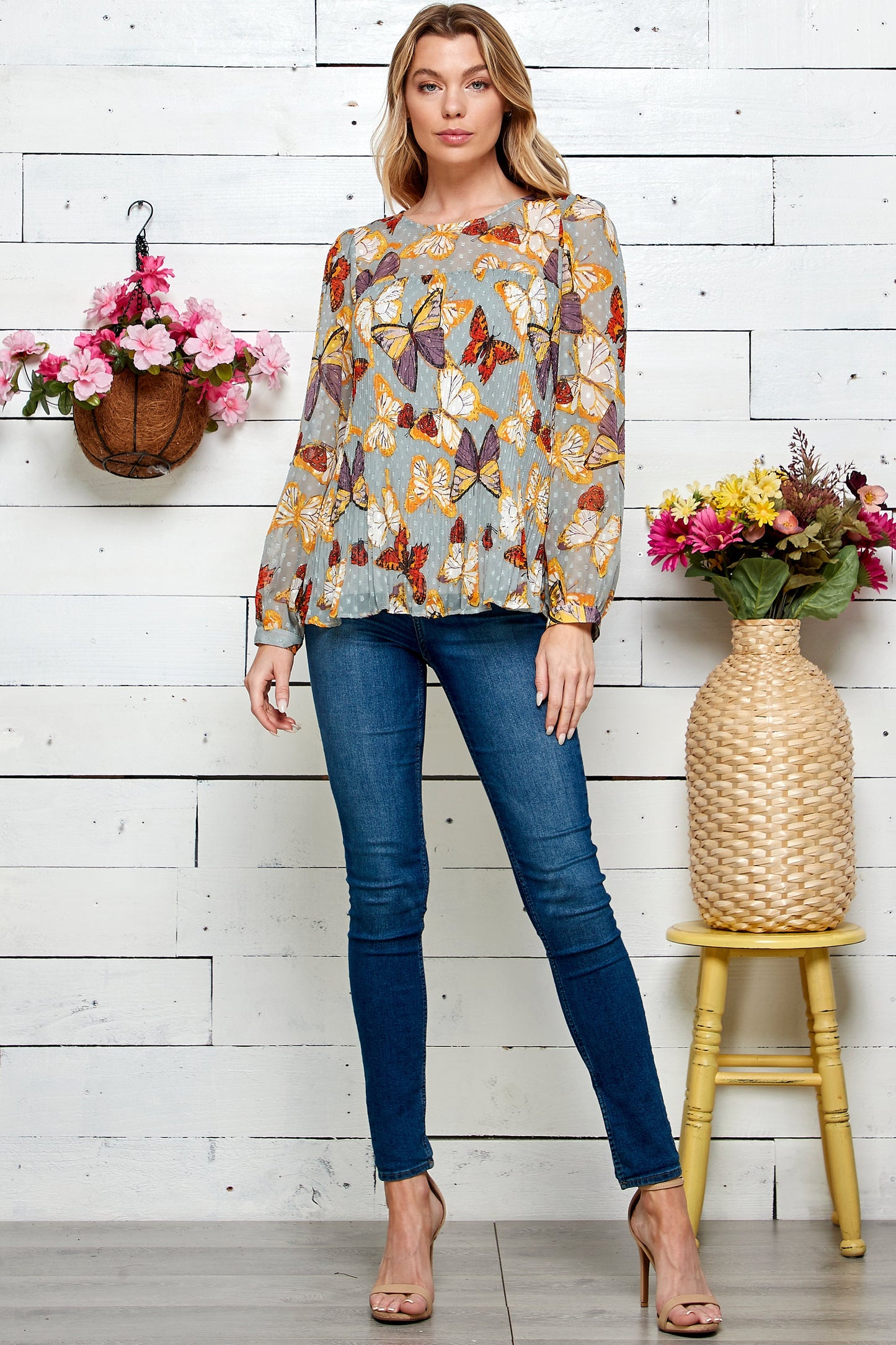 Figueroa & Flower Pleated Print Blouse