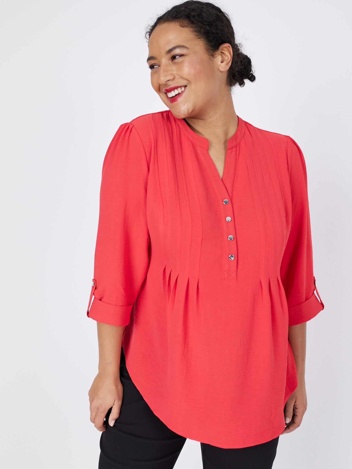 Roz & Ali Textured Tangerine Pintuck Popover - Plus