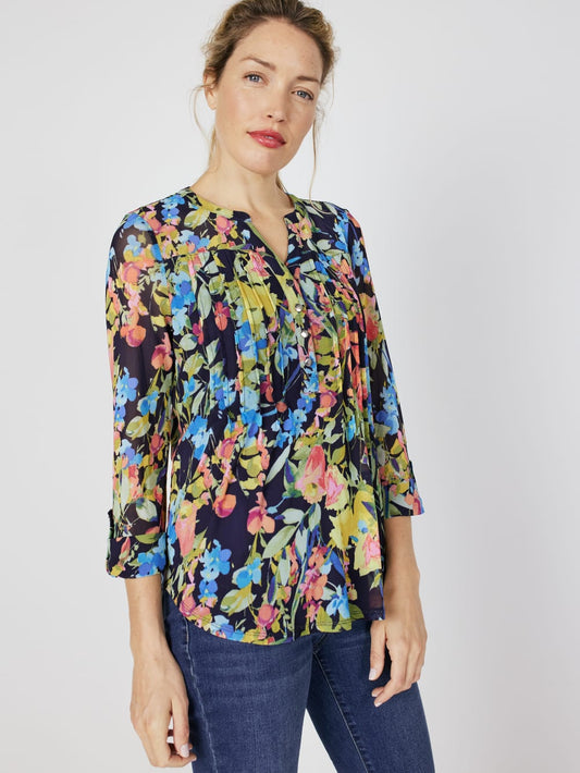 Roz & Ali Floral Mesh Pintuck Popover