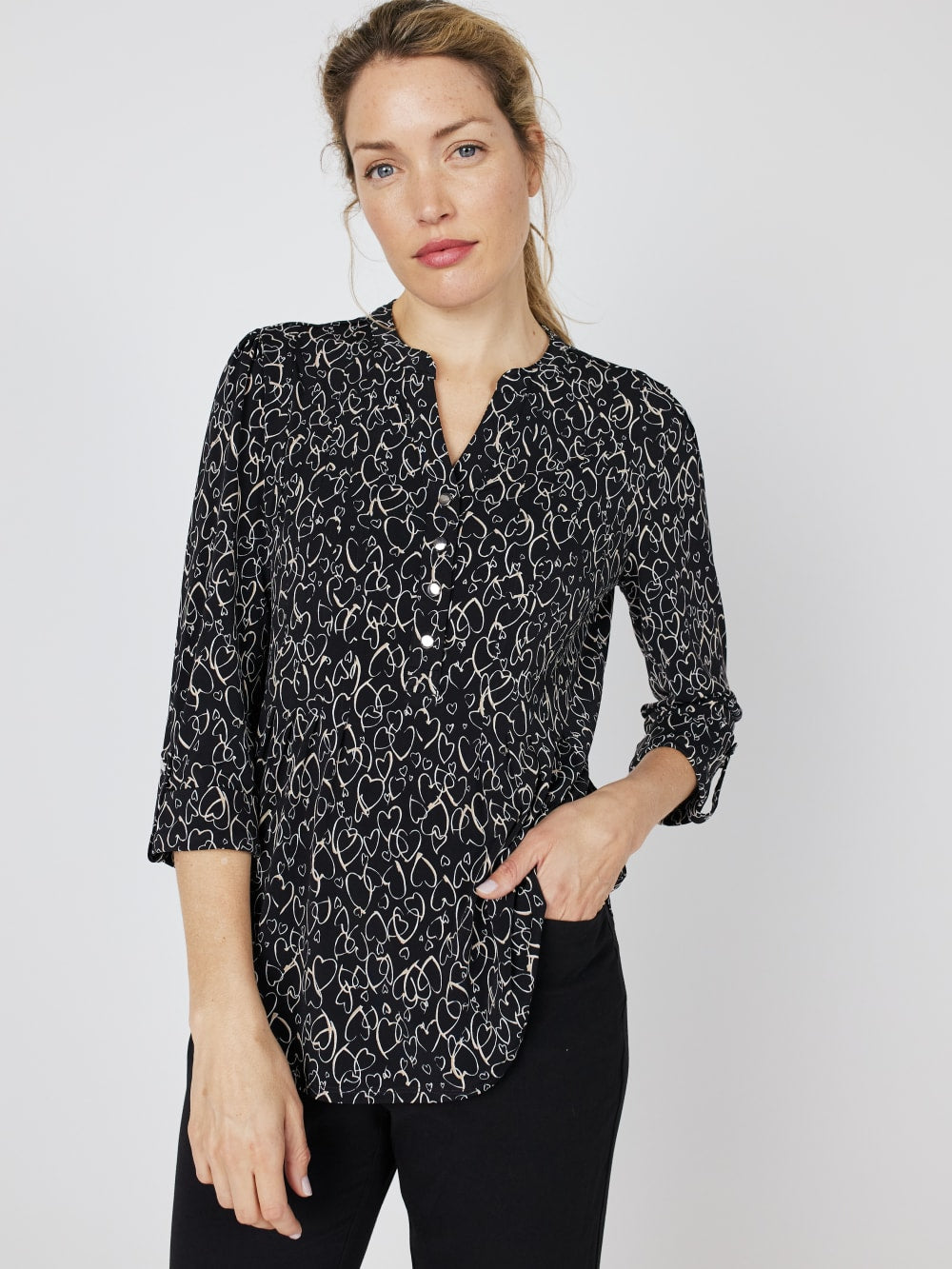 Roz & Ali Hearts Tie Sleeve Popover