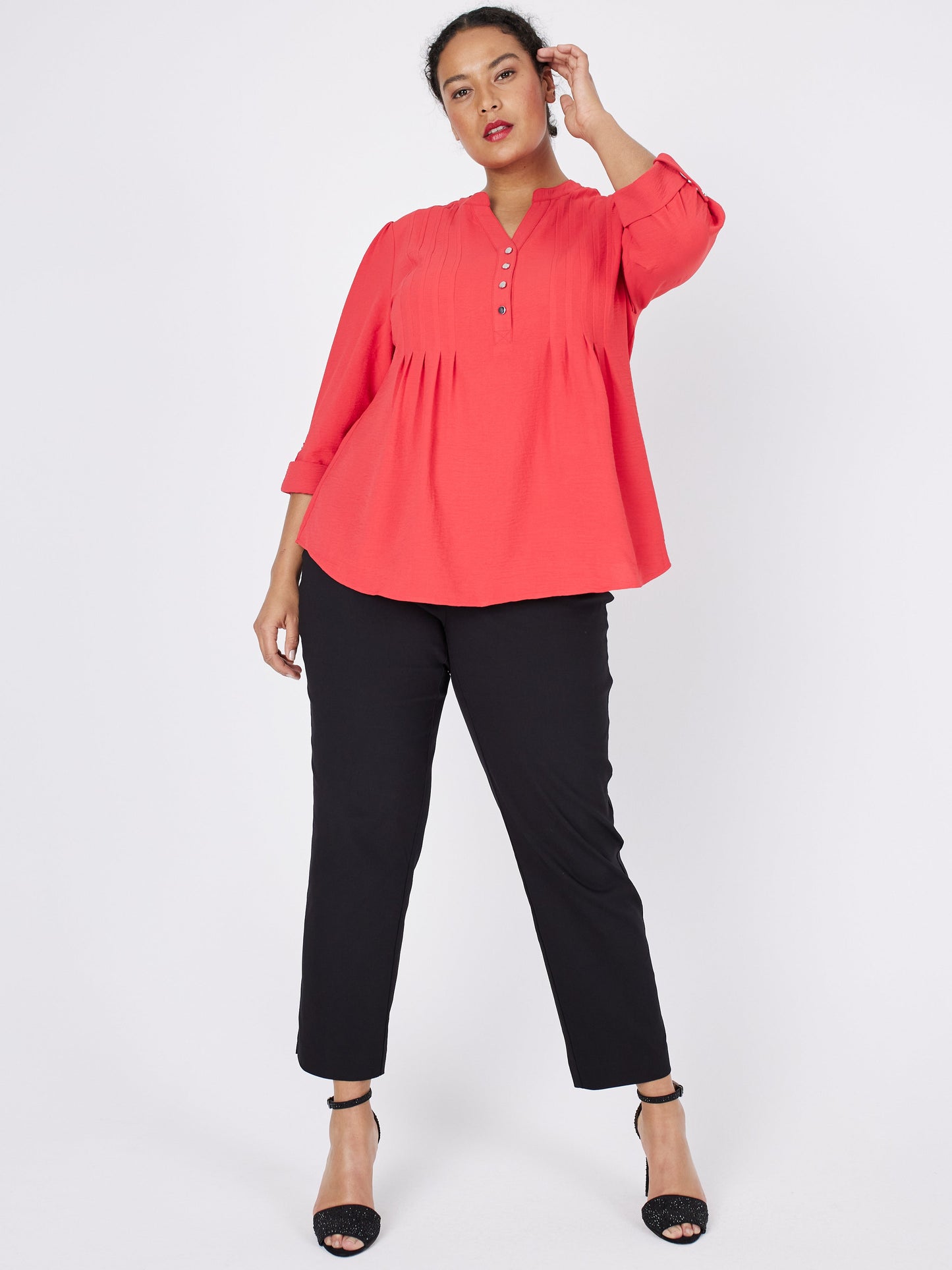 Roz & Ali Textured Tangerine Pintuck Popover - Plus