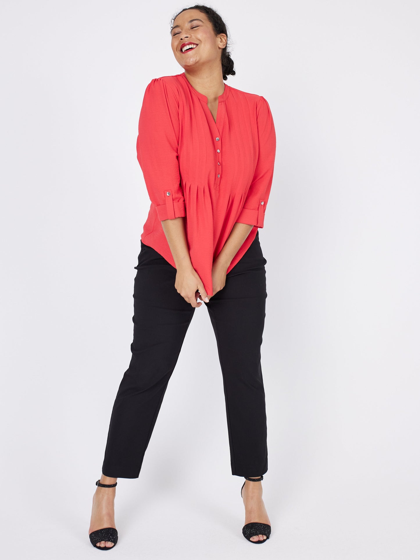 Roz & Ali Textured Tangerine Pintuck Popover - Plus