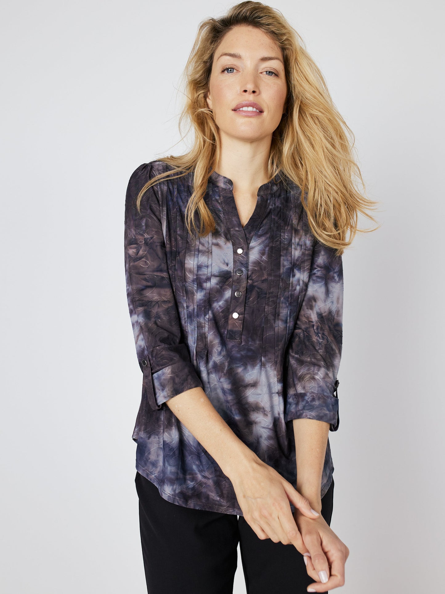 Roz & Ali Grey Jacquard Tie Dye Popover