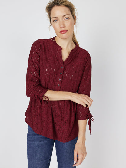 Roz & Ali Red Eyelet Tie Sleeve Popover