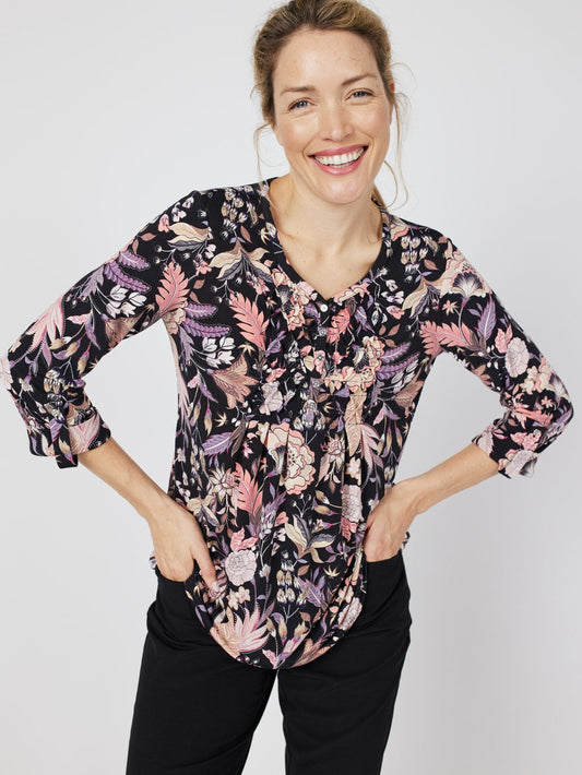 Roz & Ali Floral Diamond Stitch Pintuck Popover