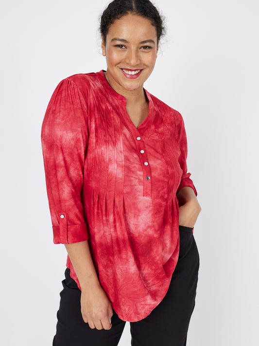 Roz & Ali Red Jacquard Tie Dye Popover - Plus